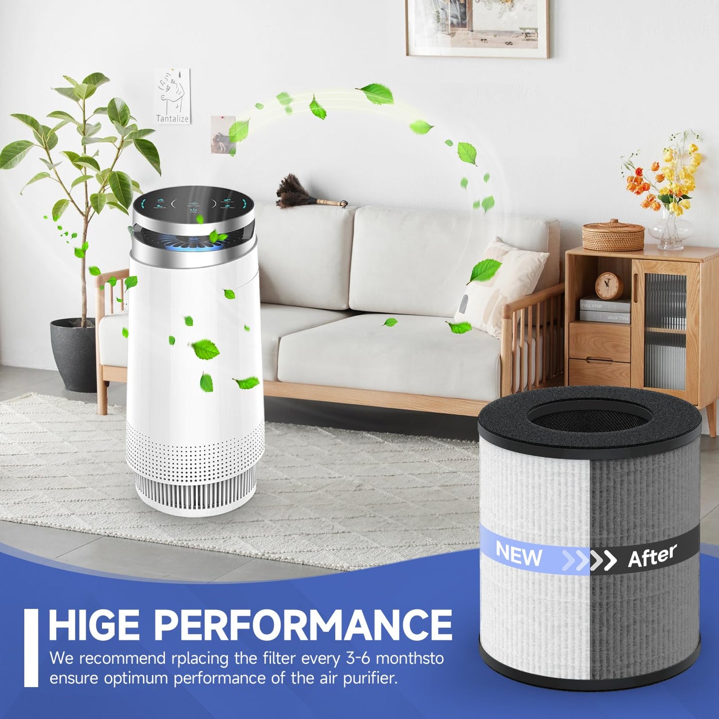 2 Pack True HEPA Replacement Filter Compatible with Tenergy Renair, Cool-Living CL-6070A, Beaba, Tredy TD-1300 Air Purifier, 3-in-1 High-Efficiency Air Filter