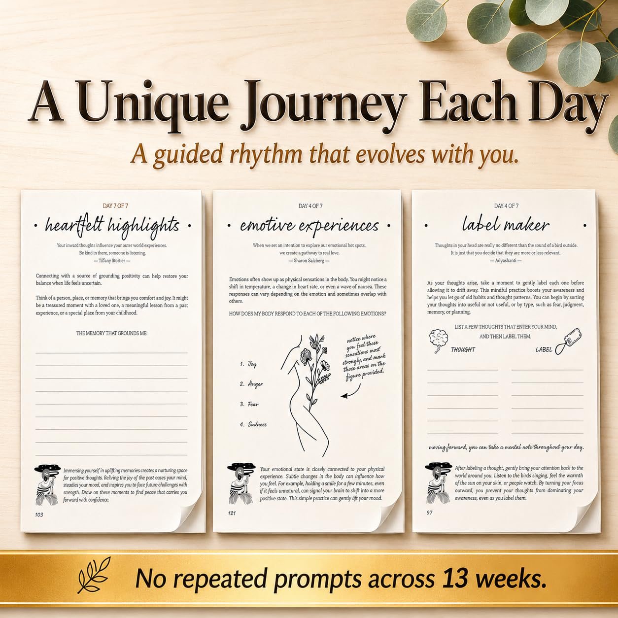 Journal & Pen Set for Women | Guided Mindfulness Journal with Elegant Brass Pen | 13-Week Self-Care, Gratitude & Personal Growth Journey | A5 Vegan Leather | Premium Gift Box | Her Vibe