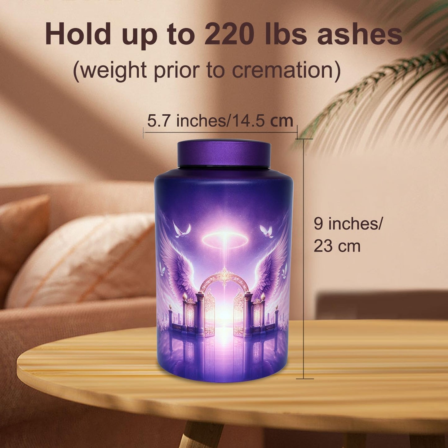 Large Stainless Steel Urns for Adult Human Male Female Ashes, Decorative Funeral Cremation Urn for Women Man Remains, Waterproof Keepsake Memorial Ash Box for Home Decor,Burial(Gate of Heaven)