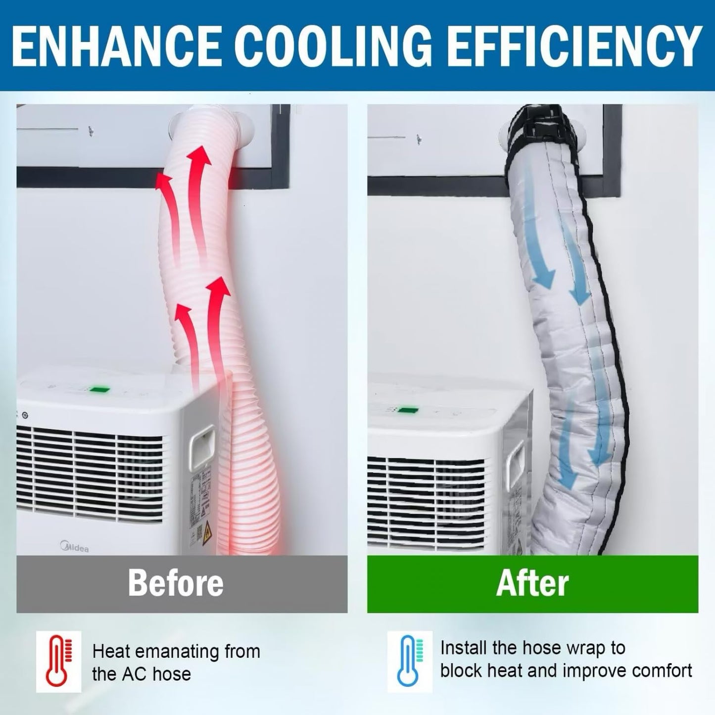 YoleShy 2 Pack Portable AC Hose Insulation Sleeve Thick Portable Air Conditioner Hose Cover Wrap for 5" & 5.9" Diameter Easy Installation AC Duct Insulation Wrap with 6 Adjustable Buckle Bands