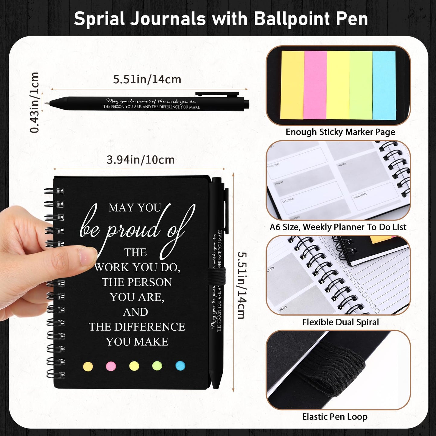 Resurhang 48 Pcs/ 24 Set CNA Week Gifts Bulk Thank You Gift for Cna A6 Notebooks Inspirational Journals Pens Appreciation Gift for Nurse Women Team(Black)