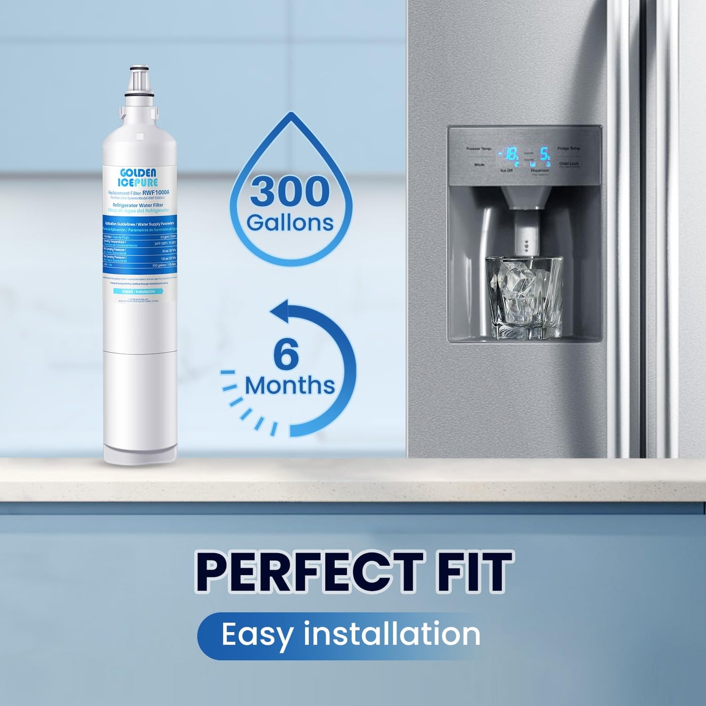 GOLDEN ICEPURE Replacement for LG LT600P, 4PACK, 469990, RFC1000A, WF300, FML-2 Refrigerator Water Filter 5231JA2006B, LFX25961SB, LSC27931ST, LFX25971ST, LRSC26925TT, LSC27990TT