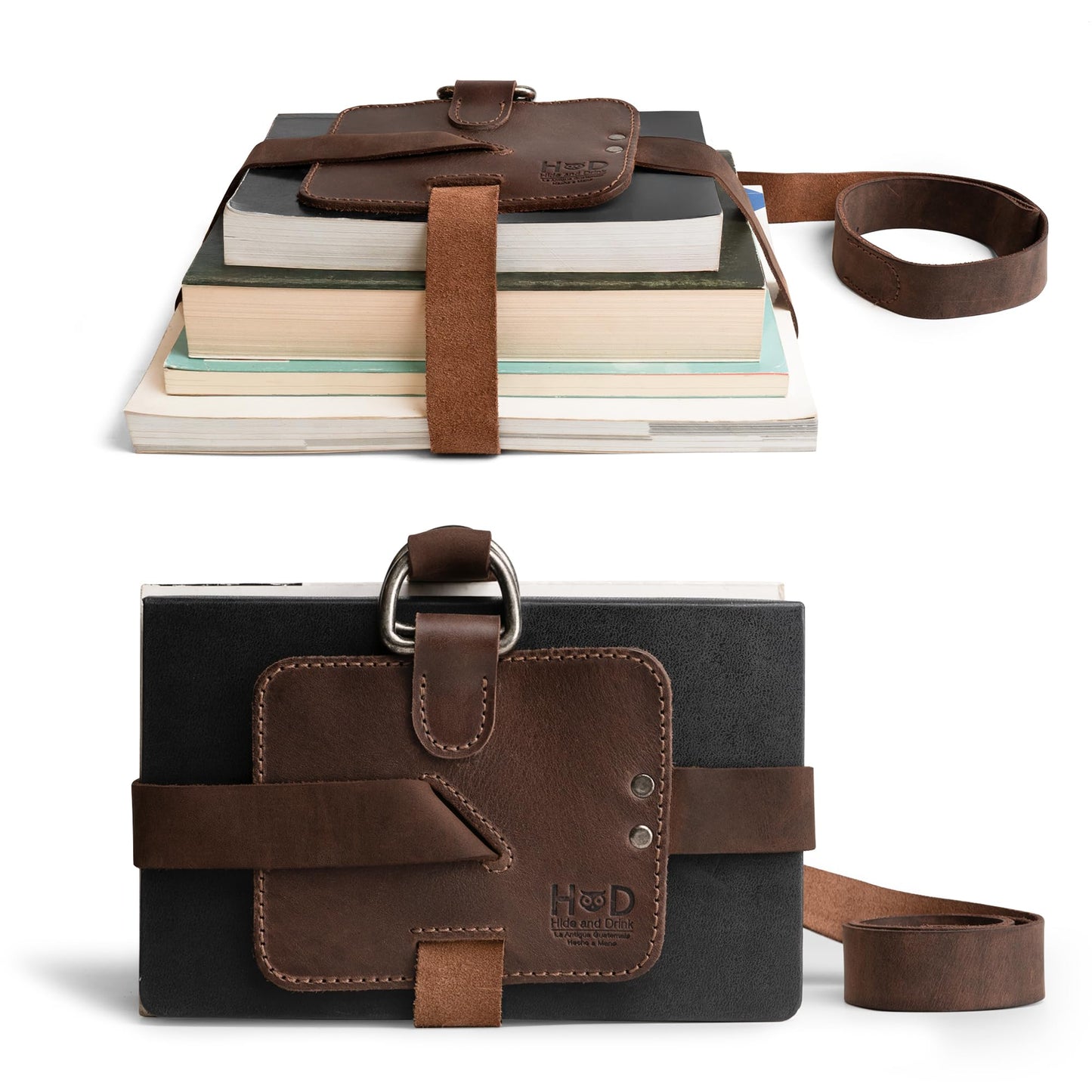 Hide & Drink, Adjustable Book Strap Carrier, Shoulder Carry Reader Essentials, Safe Rustic Holder, Full Grain Leather, Handmade Accessory, Bourbon Brown