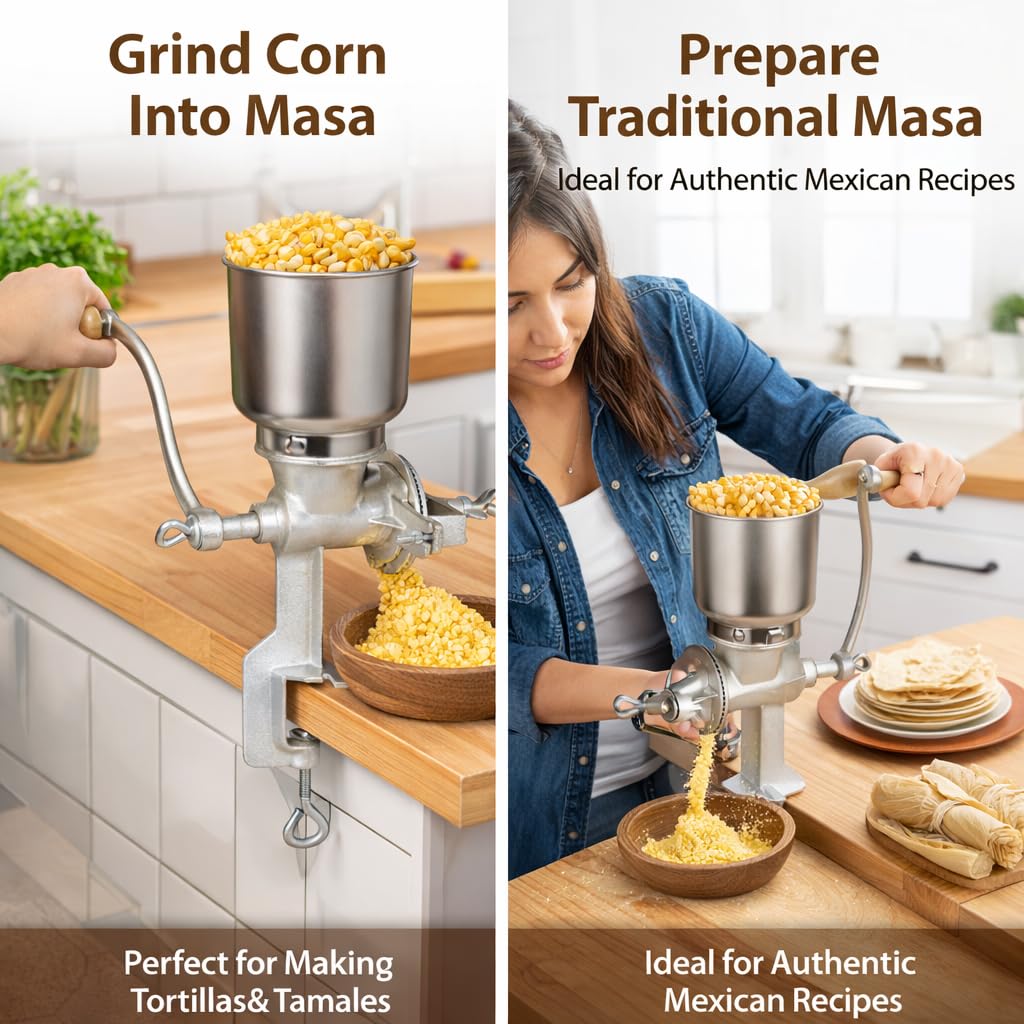 Heavy Duty Cast Iron Grain Mill - 7.5lb Hand Crank Manual Grinder with Table Clamp for Corn, Wheat, Oats & Home Brewing