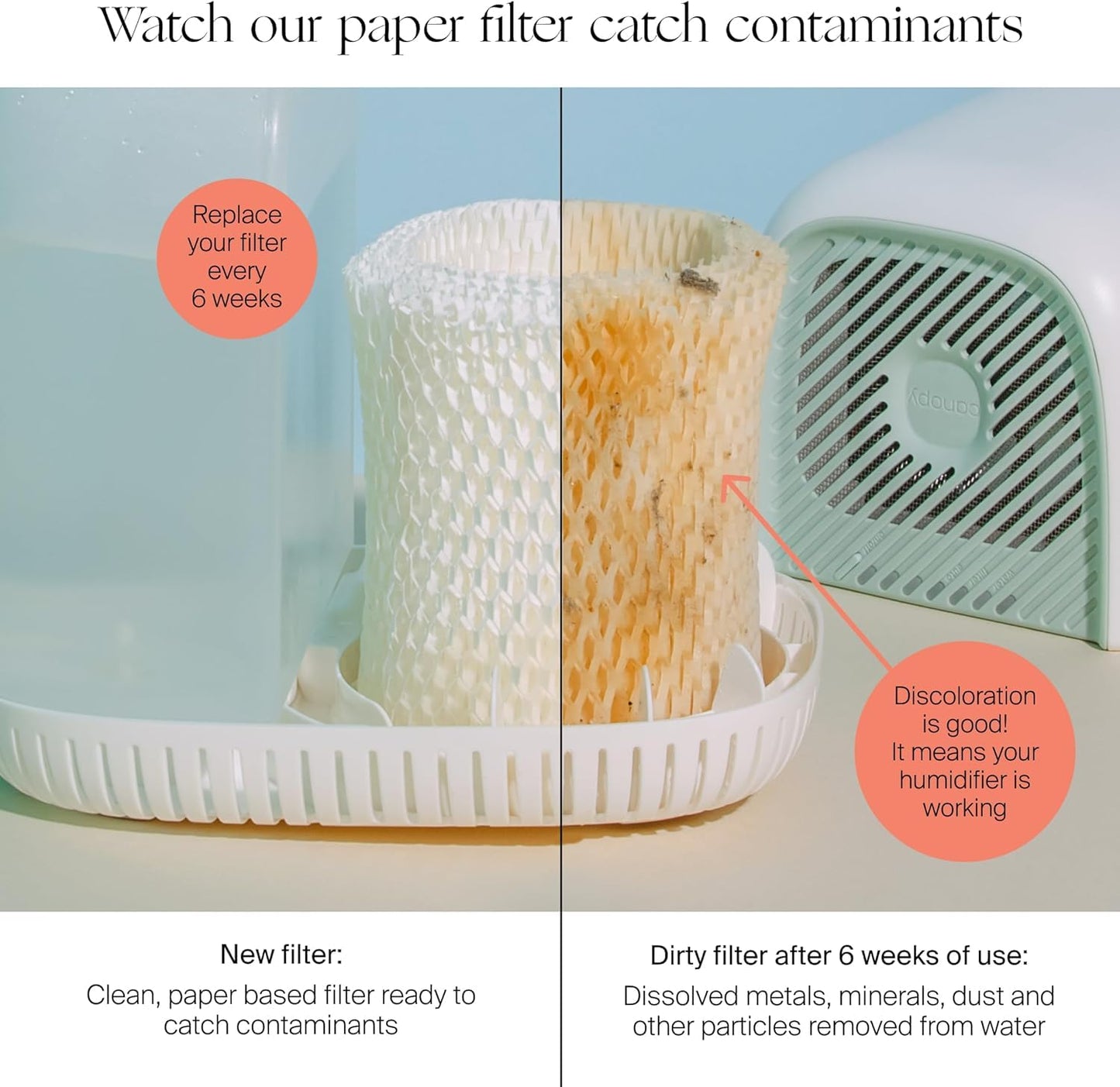 Canopy Original Bedside Humidifier Filters, Replacement Filters - Compatible with Canopy Bedside Humidifiers, Made with Wood Pulp, Paper Filter, Replace Every Six Weeks - Pack of 3