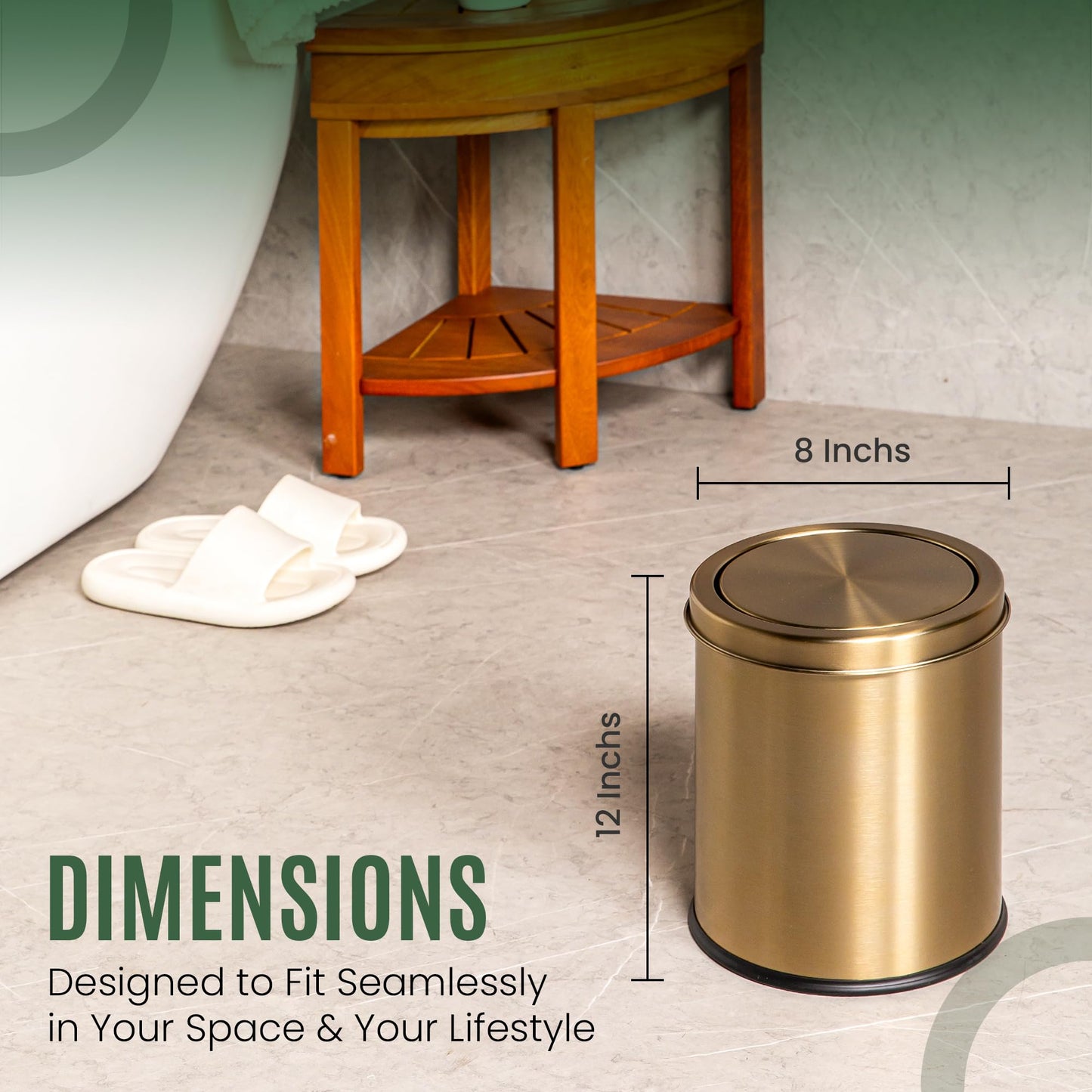 Aruhbck Gold Trash Can | Bathroom Garbage Bin with Lid | 5L Small Metal Wastebasket | Stainless Steel Rubbish Can | Non Slip Base | Simple Human Garbage Can | Office Wastebasket |