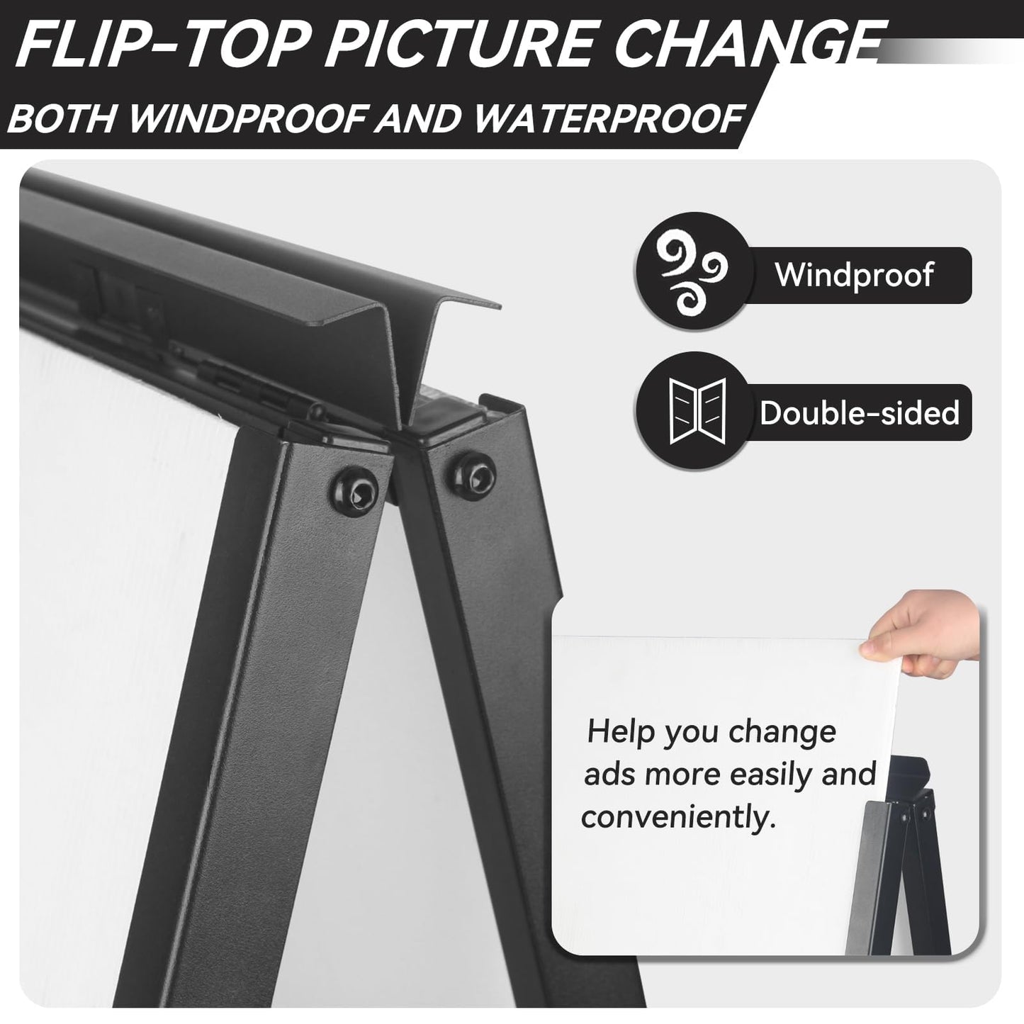 QKA A-Frame Sign Sidewalk Sign 24x36 Inch, Heavy Duty Double-Sided Slide-in Folding Outdoor Sandwich Boards, Suitable for Restaurants, Cafes, Outdoor Events（Frame Only）