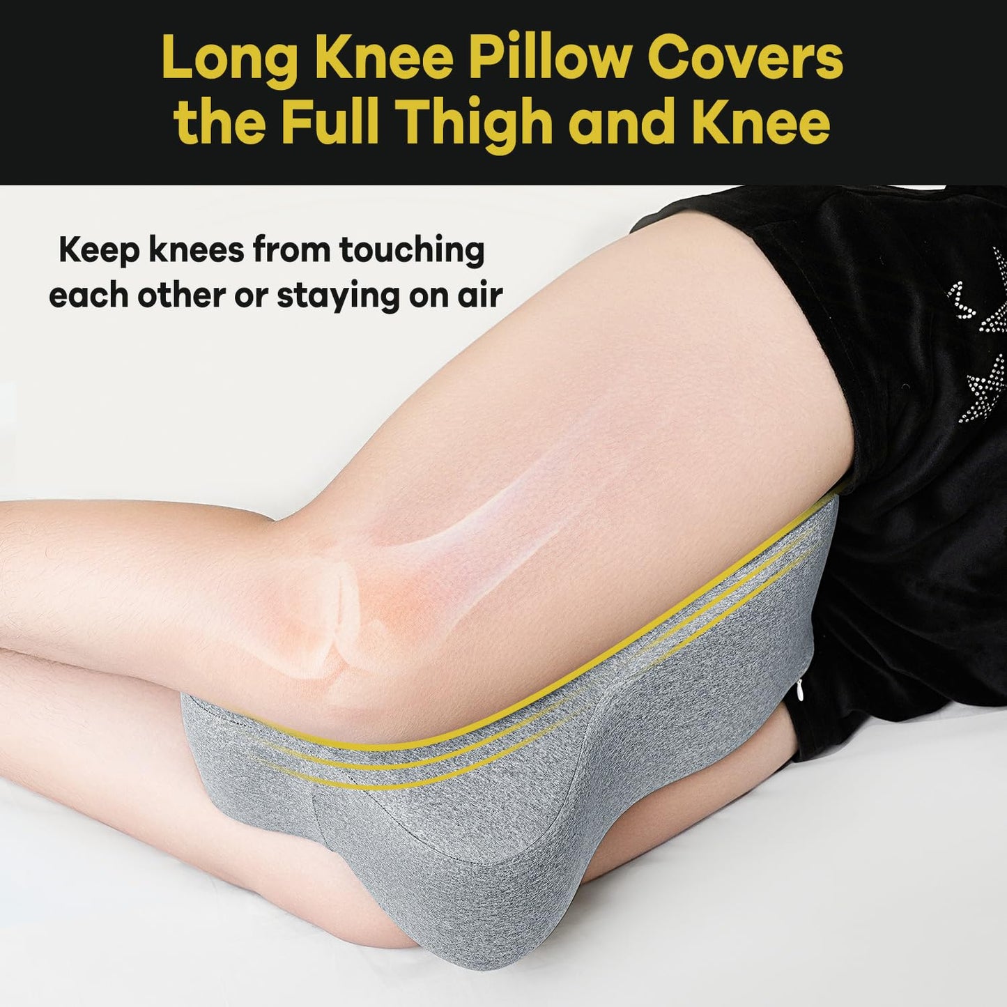 anzhixiu Long Knee Pillow for Side Sleeper Fully Support Thighs and Knees for Sciatica, Back, HIPS, Knees, Joints Pain Relief - Leg Pillow for Side Sleeping Between Legs Aligns Spine- Pure Gray