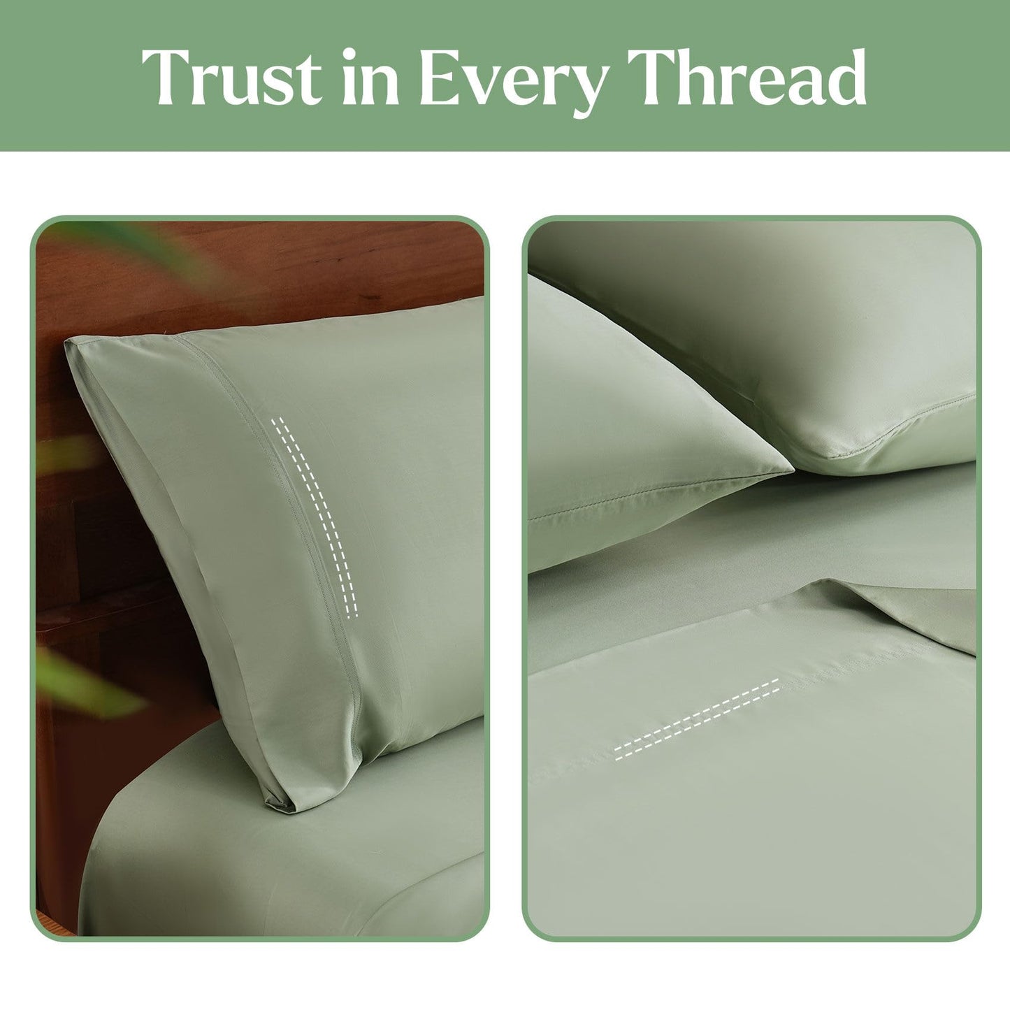 JSD Sage Green 100% Viscose Derived from Bamboo Sheet Set Queen, Cooling Sheets for Hot Sleepers, 300TC Sateen Weave, 16" Deep Pocket Corner Straps, Soft Silky Breathable Hotel Quality