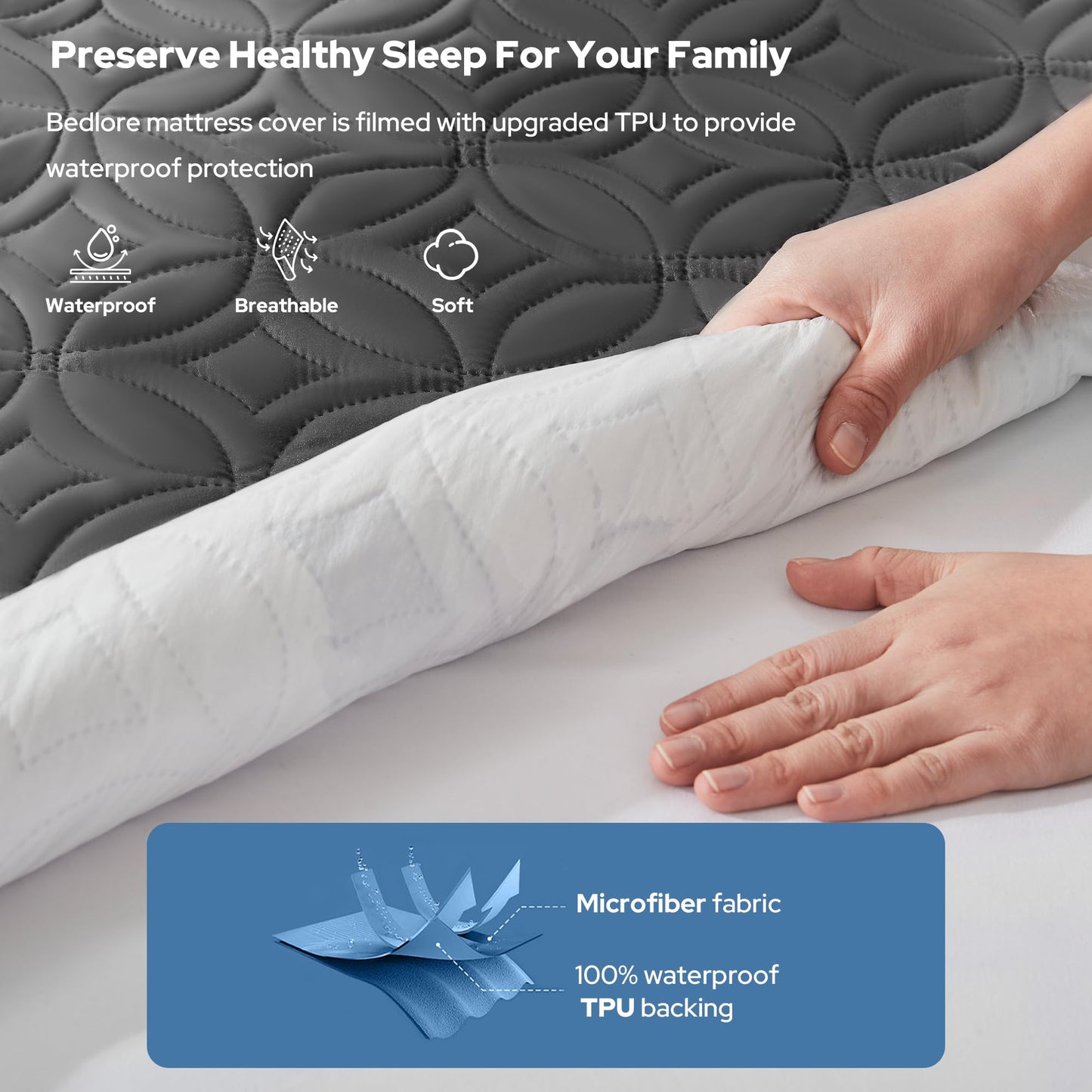 2 Pack Waterproof Mattress Protector, Queen Size Mattress Pad Noiseless with Deep Pocket 6"-18" Depth, Soft Breathable Dirt-Proof Bed Mattress Cover Washable for Home, Bedroom, Hotel (Gray)