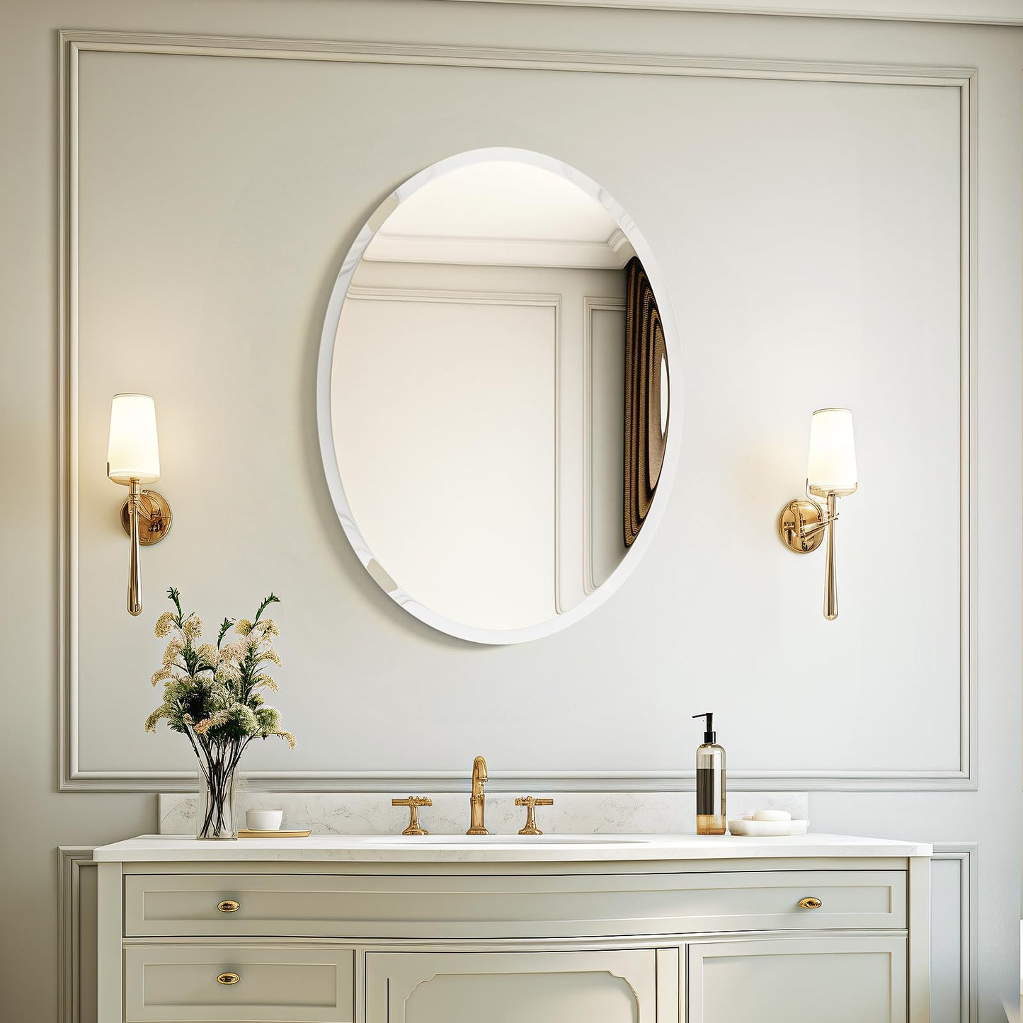 USHOWER Bathroom Mirror for Over Sink, 20x28 Inch Oval Frameless Mirror, Beveled and Polished, Decorative Wall Mirror for Bathroom, Bedroom, Vanity, Entryway, Modern and Elegant