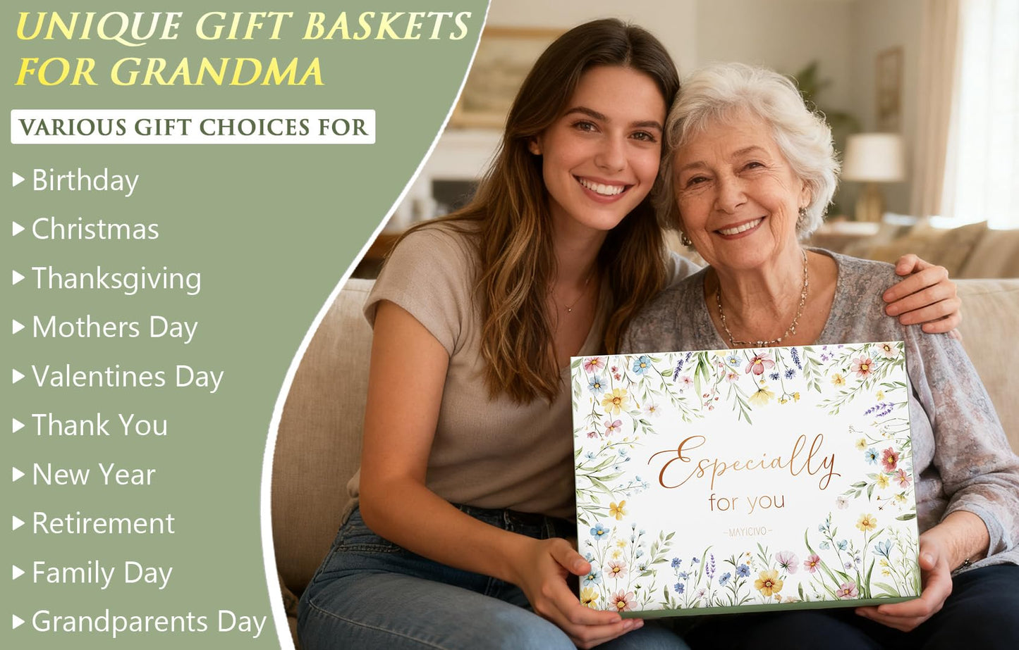 Mothers Day Grandma Gifts for Nana, Best Grandma Birthday Gifts from Granddaughter Grandchildren Grandkids, Unique Grandmother Nana Birthday Gift Basket for Gigi, New Granny Gift w/Canvas Tote Bag