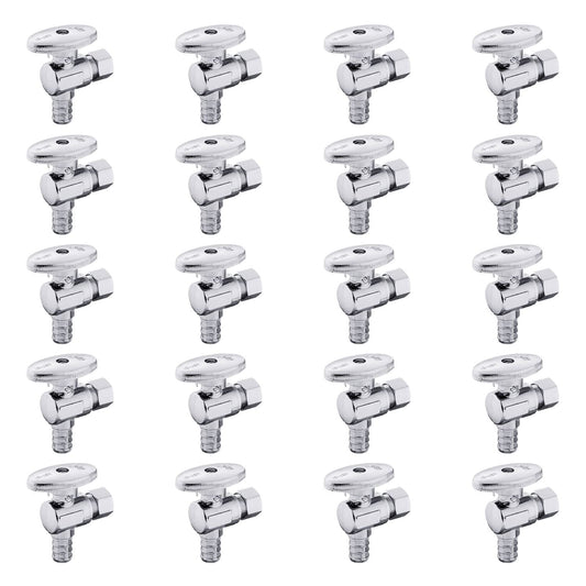 (Pack of 20) EFIELD 1/4 Turn Angle Stop Valve 3/8" OD Compression X 1/2" Pex Chrome Plated Brass,(VALVE076-20PCS)