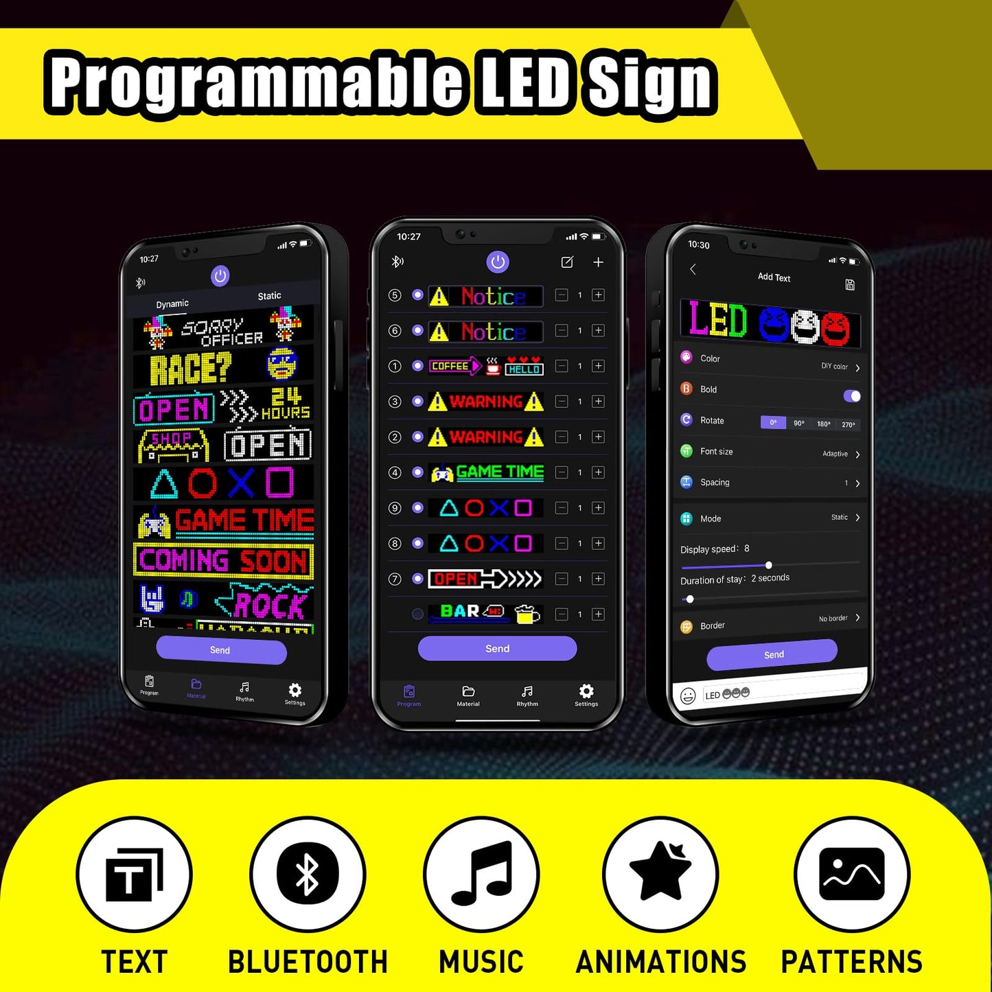 Programmable LED Car Sign | Message Scrolling LED Display for Indoor | Bluetooth APP | Custom Editor Animations/Text/Graffiti