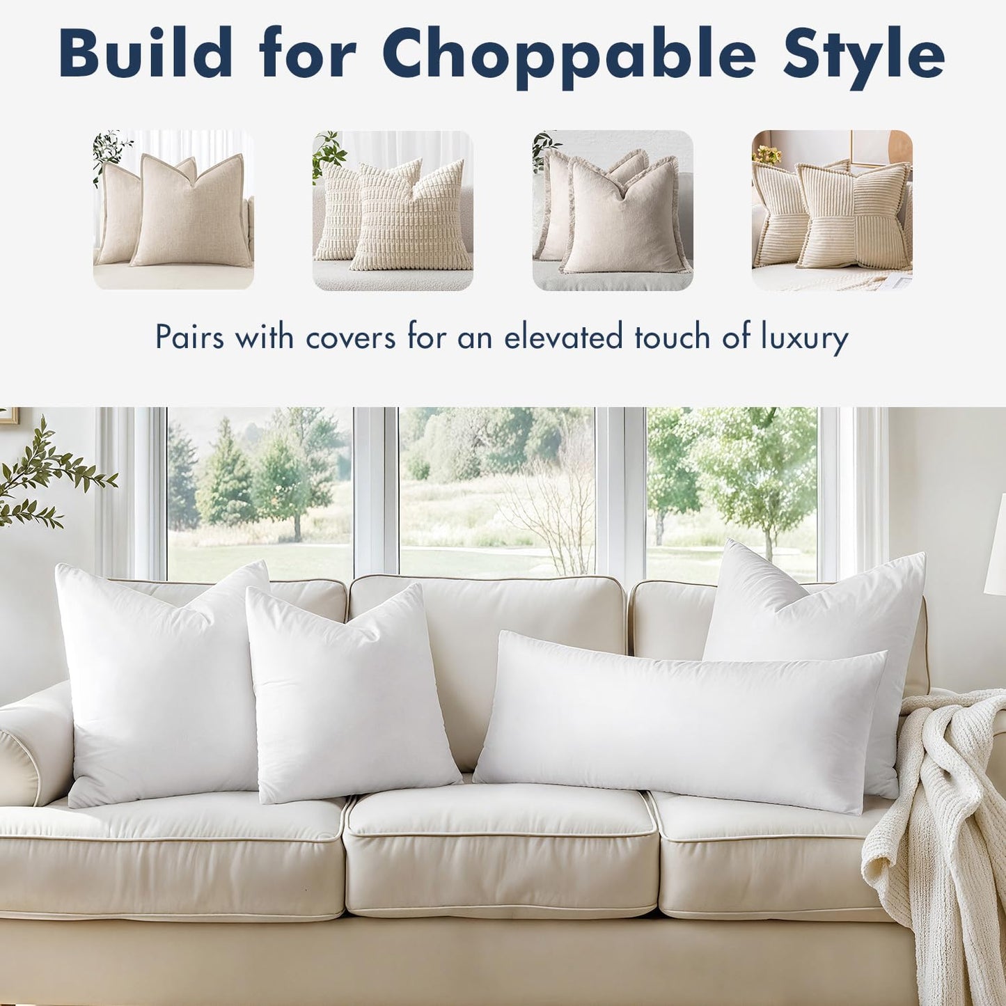 MIULEE 24x24 Euro Pillow Inserts, Set of 2 Down Feather Throw Pillows for Couch Sofa Bed, Decorative Fluffy Throw Pillow Inserts Cotton Fabric,White