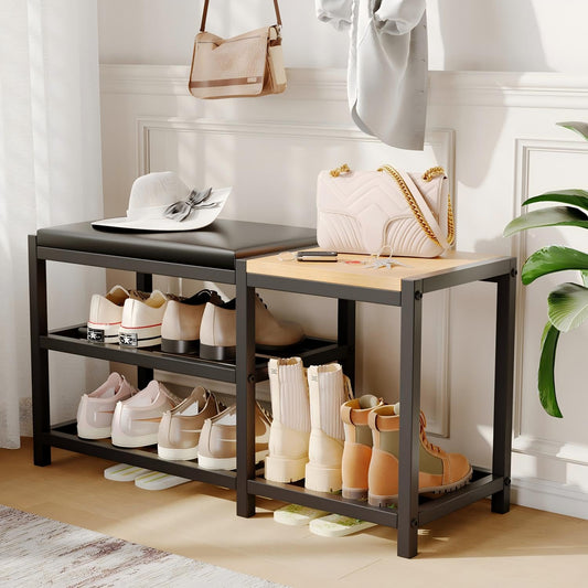 SHGJYANDF Shoe Bench,Shoe Organizer，Holds Up to 570 lb，12 x 30.7 x 17.3Inches，3-Tier Shoe Storage Bench,Entryway Bench with Cushioned Seats,for Shoe Rack in The Bathroom,Entryway,Bedroom,Living Room