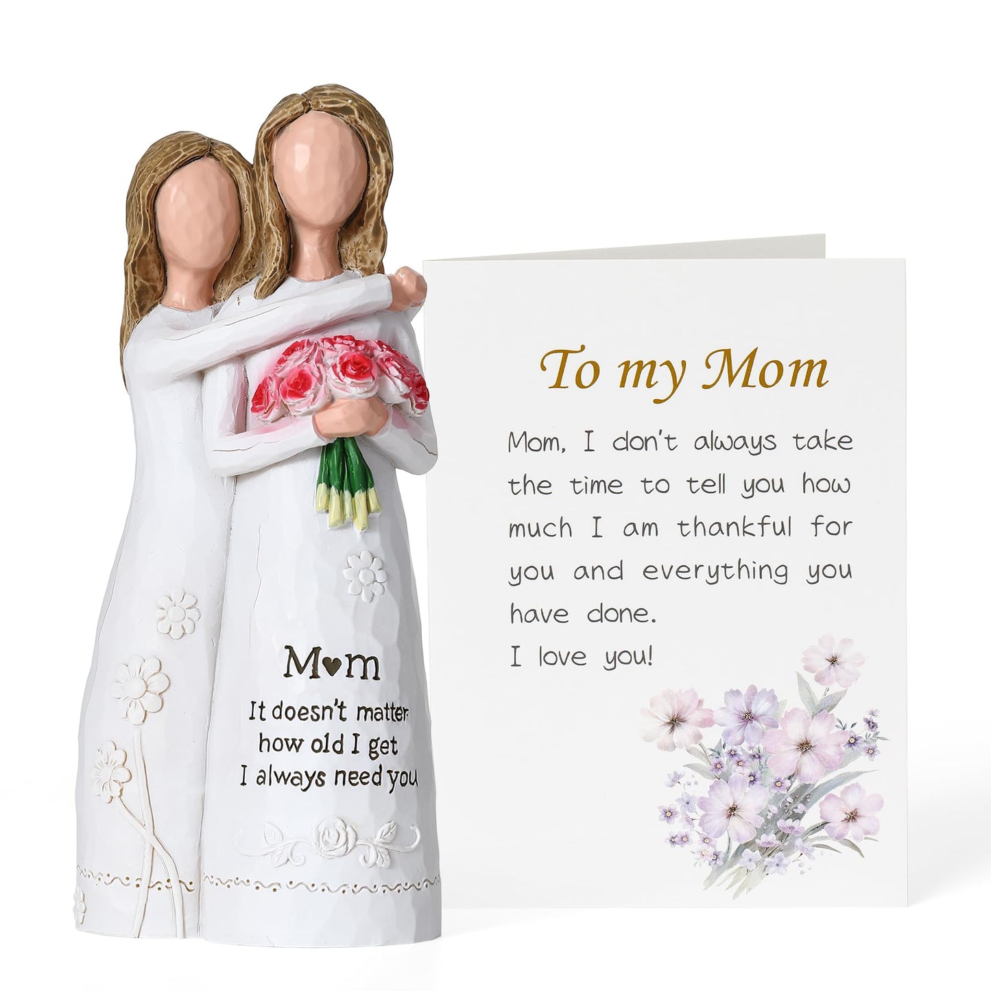 Ocosy Hand-Painted Mom Daughter Resin Figurine, Statue, Gift for Mom from Daughter, Decorative Sculpture,Red Rose