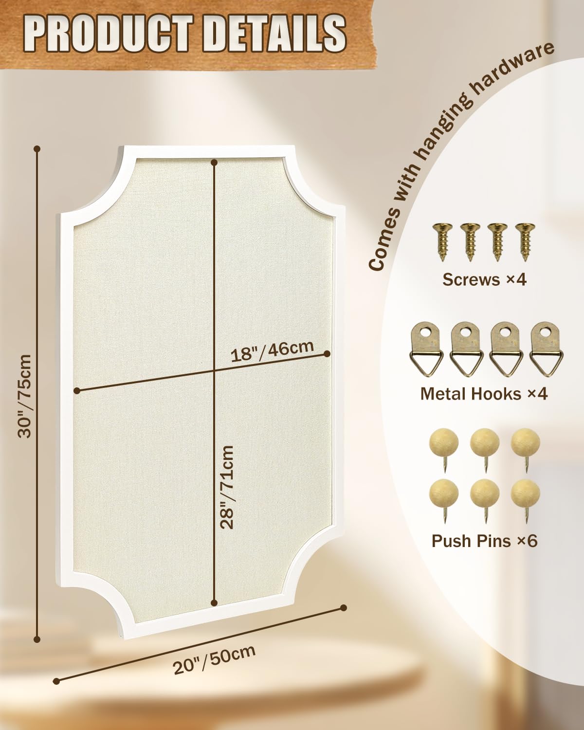 Linen Bulletin Board, Large 20"x30" Pin Board for Walls, Fabric Bulletin Board for Home Kitchen Office Decorative, White Frame Cork Board(White-5075)