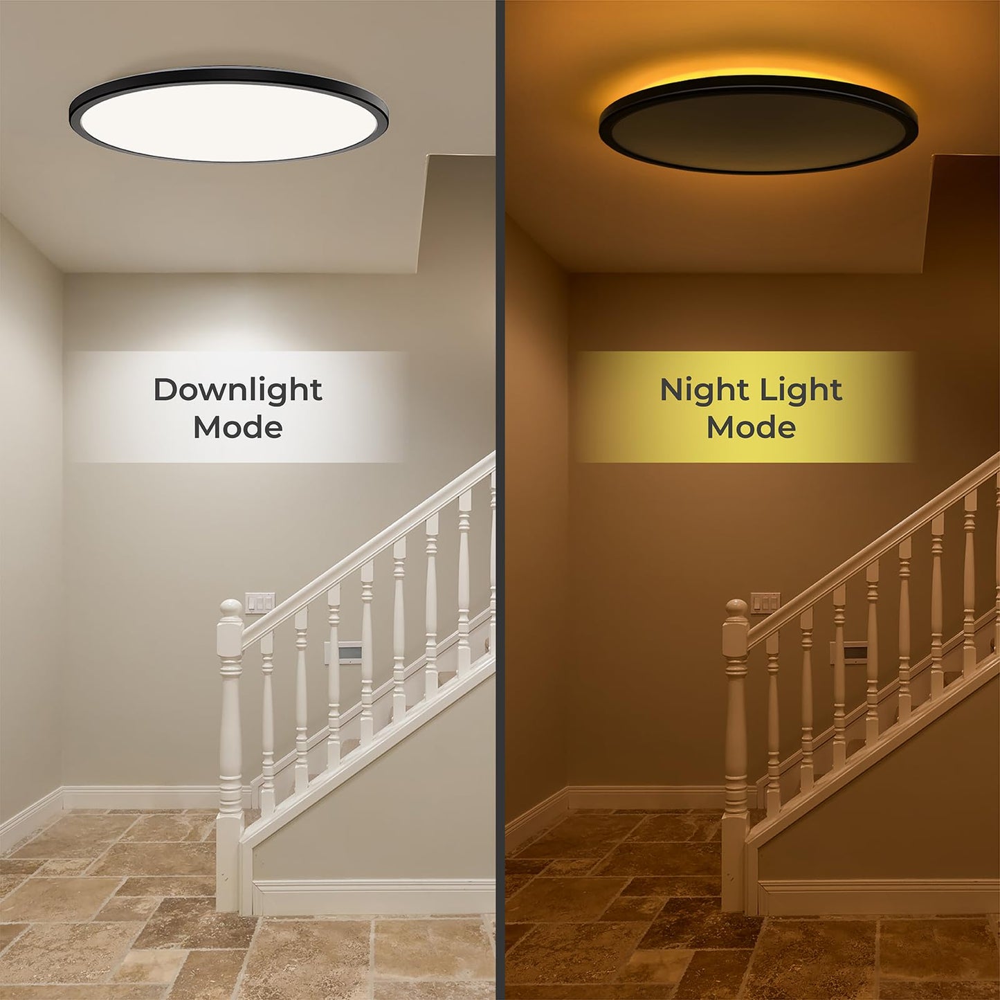 Matane 15.4in LED Flush Mount Ceiling Light Fixture with Remote, 2000K Warm Nightlight, Dimmable 3000K-6500K Low Profile Ceiling Lights for Bedroom, Living Room, 3600LM Black