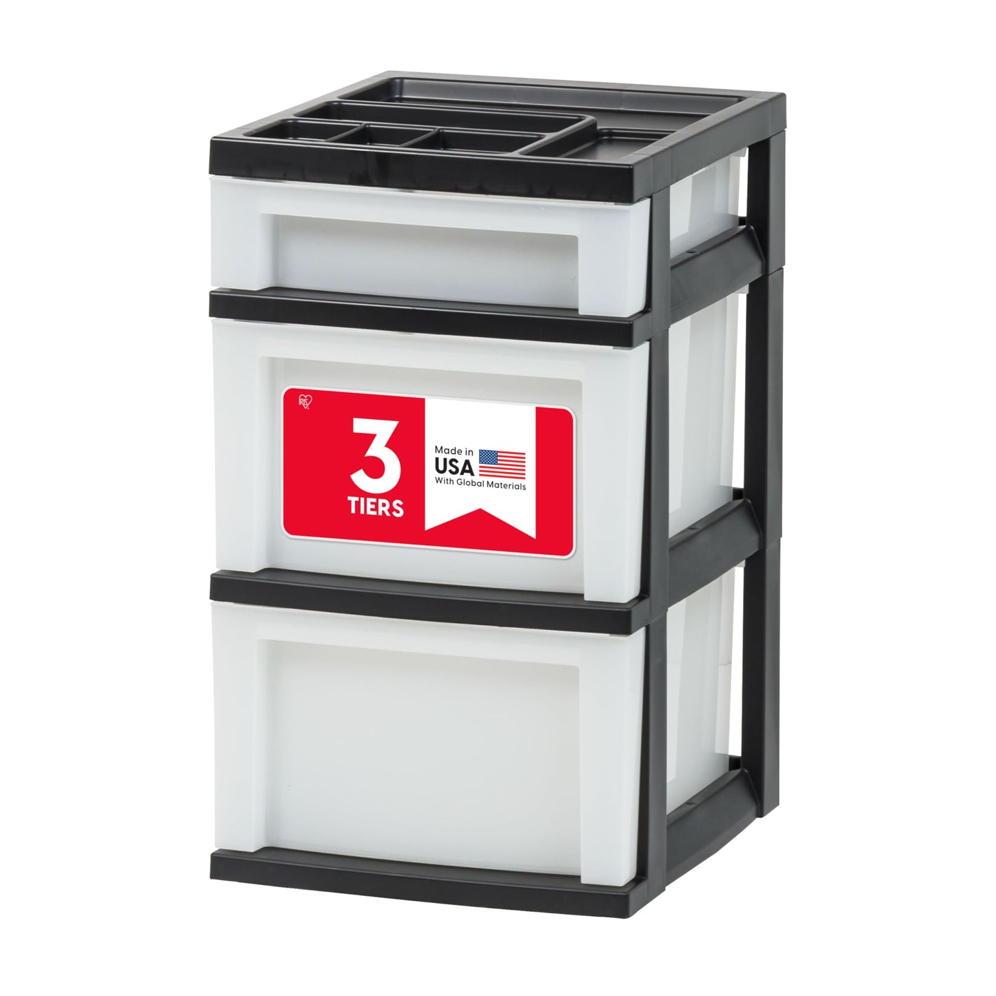 IRIS USA Plastic Drawer Storage Organizer Rolling Cart, 3-Drawers, for Classroom Art Craft Supplies Dresser Closet Bathroom Laundry Room, Black/Pearl