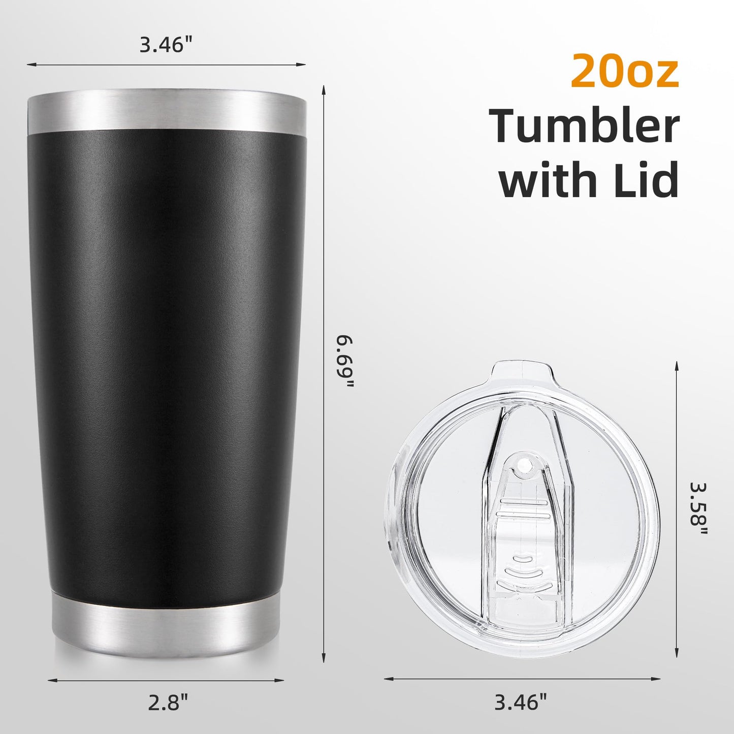 HZJSTSWQ 20 oz Tumbler Bulk with Lid Stainless Steel Insulated Tumblers Double Wall Vacuum Coffee Mug Powder Coated Tumbler Cups for Cold and Hot Drinks, Black, 6 pack