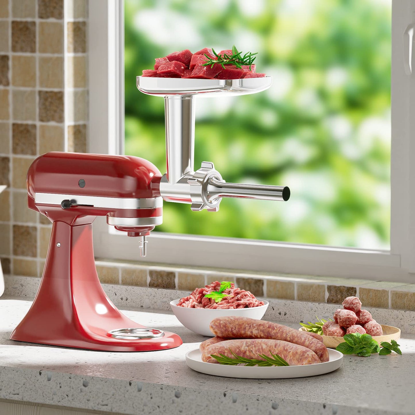Metal Meat Grinder Attachment For KitchenAid Stand Mixer, Sausage Stuffer, Burger Press, Food Grinder Attachment for Kitchen Aid Accessories and Attachments