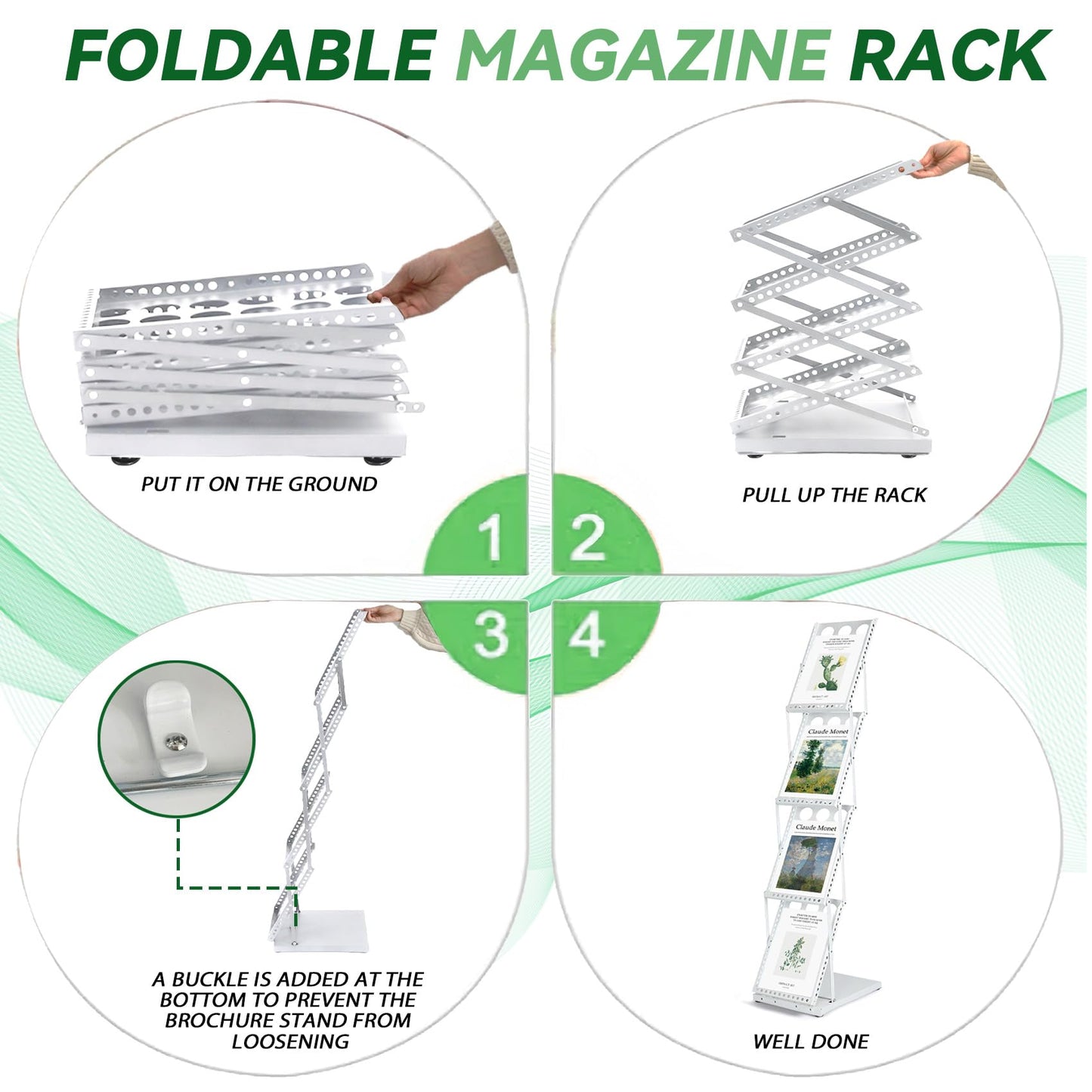 Estleys Trade Show Literature Stand Display Rack, Magazine Brochure Catalog Display Stand, Magazine Floor-Standing with Portable Oxford Bag for Office Store Exhibition Trade Show (White)