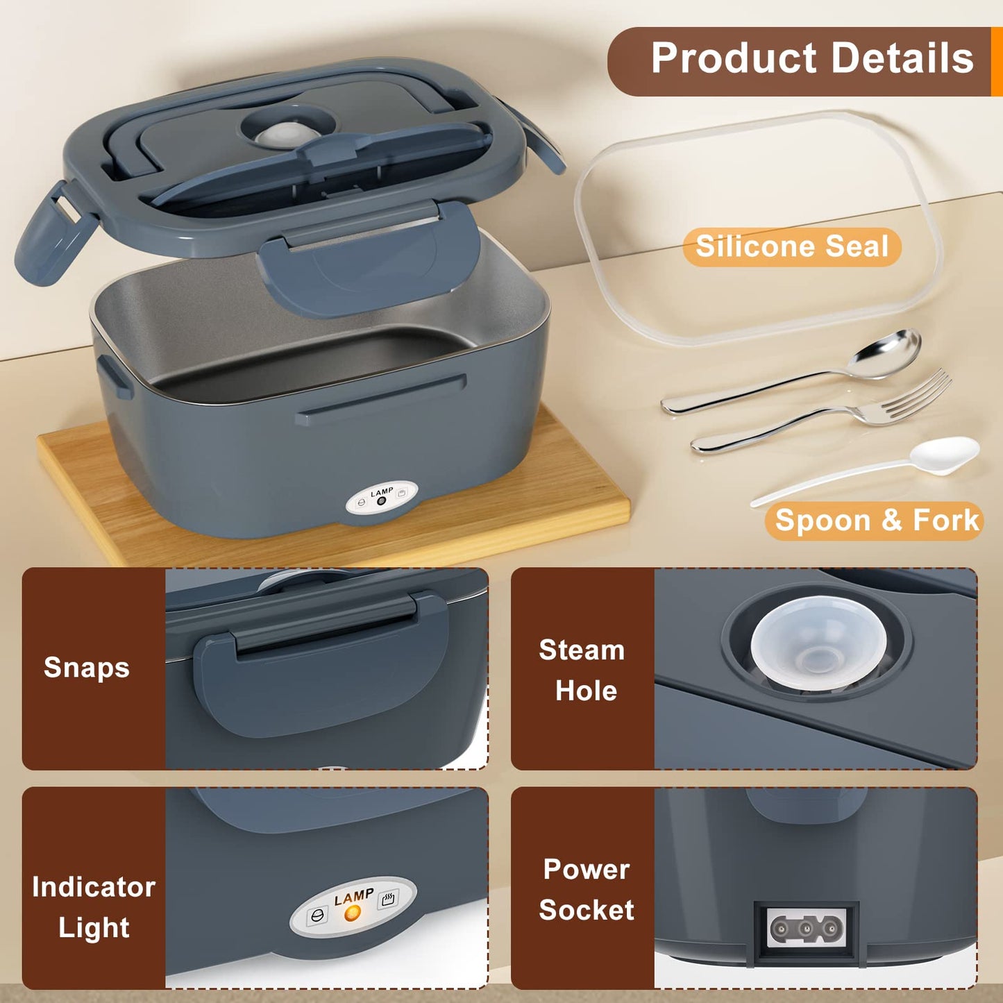 Electric Lunch Box for Adults,Portable Heated Lunch Box Food Warmer 80W Fast Heating Lunchbox 12/24/110/220V,1.5L Lonchera Eléctrica Portátil Car/Truck/Driveror/Dad/Husband, Gift for Fathers Day