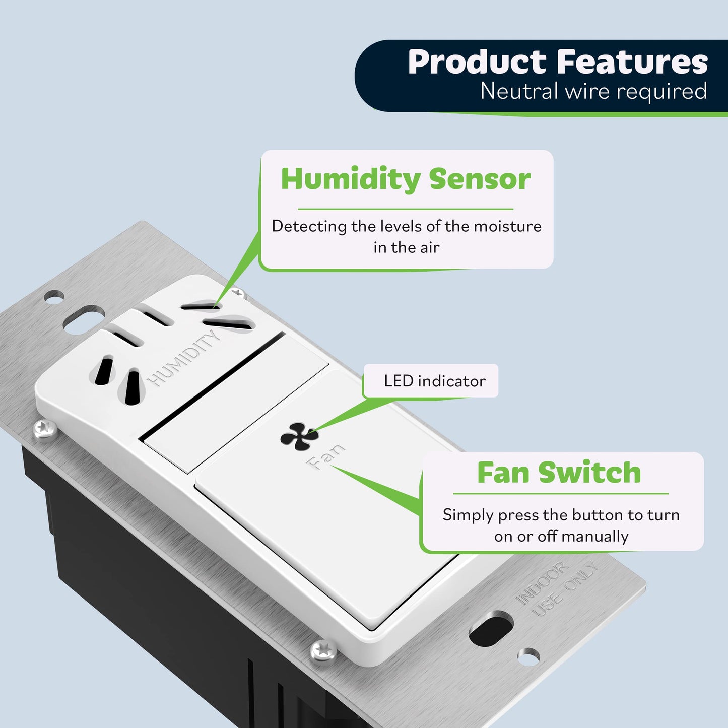 TOPGREENER Humidity Sensor and Fan Control Switch, Ventilation Fan Humidity Sensor Switch, Neutral Wire Required, TDHS5, 2-Pack (Wall Plate Included)