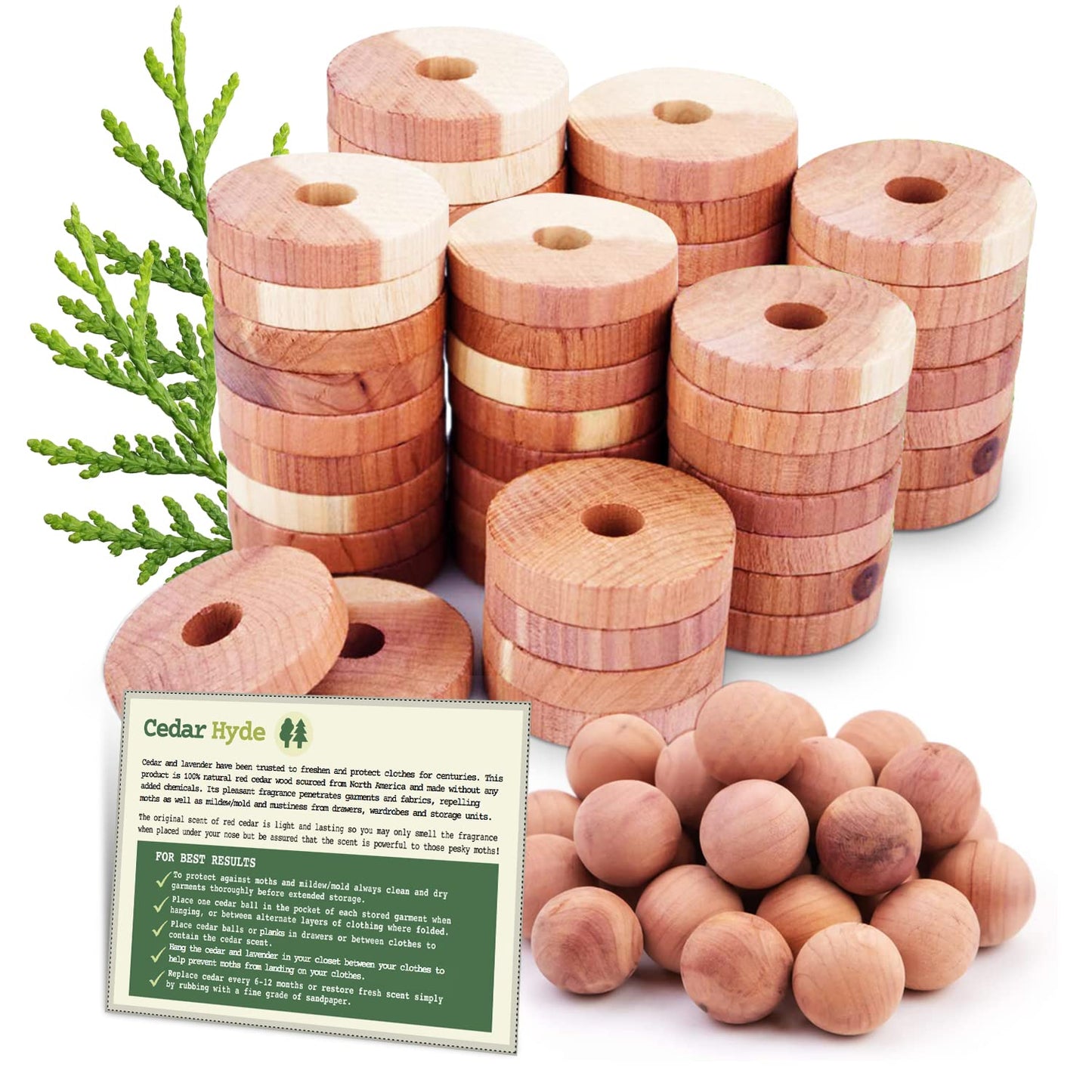 Cedar Blocks for Clothes Storage | Cedar Balls & Rings | Dresser Drawer Freshener Odor Eliminator | 40 Pieces, 30 Rings & Bonus 10 Balls, U.S.A Seller