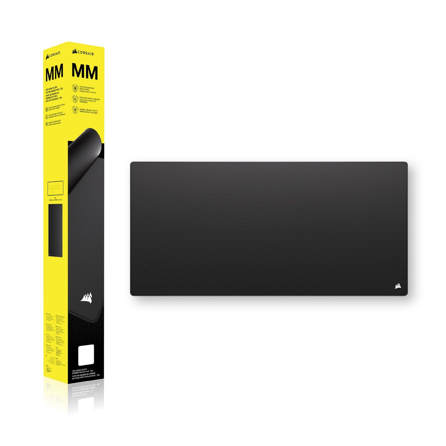 Corsair MM Anti-Fray Cloth Gaming Mouse Pad – XXXL (1220 x 590mm), Precision Micro-Woven Surface, Non-Slip Natural Rubber Base, Stitched Edges – Black