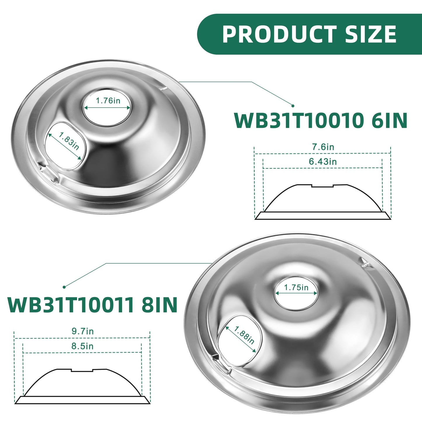 WB31T10010(6") and WB31T10011(8") Replacement Drip Pans/Stove Burner Drip Pan and Electric Stove Burner Replacement MP15YA(6") MP21YA(8") Compatible for Frigi-daire Ken-more Range Oven Stove-by MIFLUS