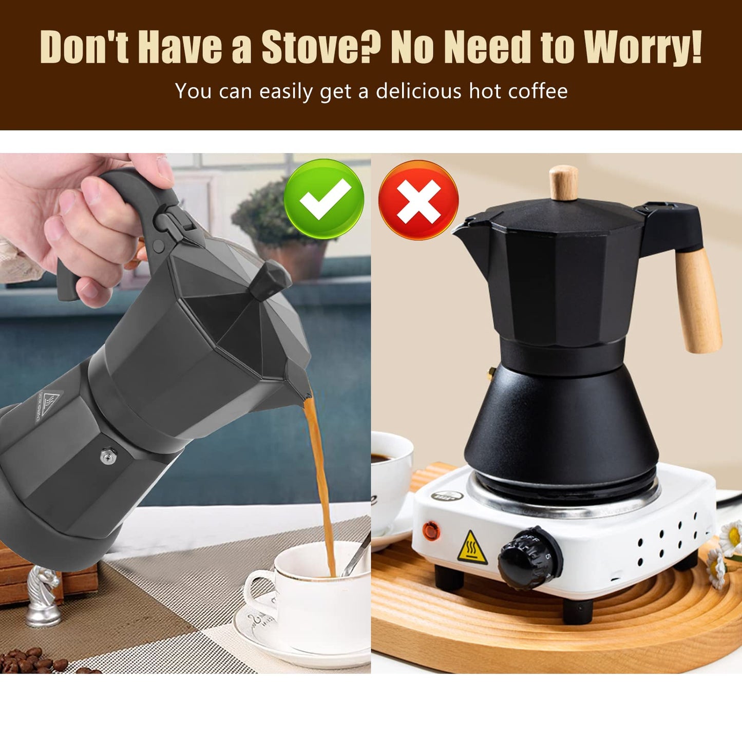 SHANGSKY Coffee Pot Electric Moka Pot 6 Cup, Espresso Coffee Maker Cafeteras Electricas Italian Coffee Maker Espresso Makers Portable Aluminum Electric Mocha Pot, Coffee Machine Moka Maker