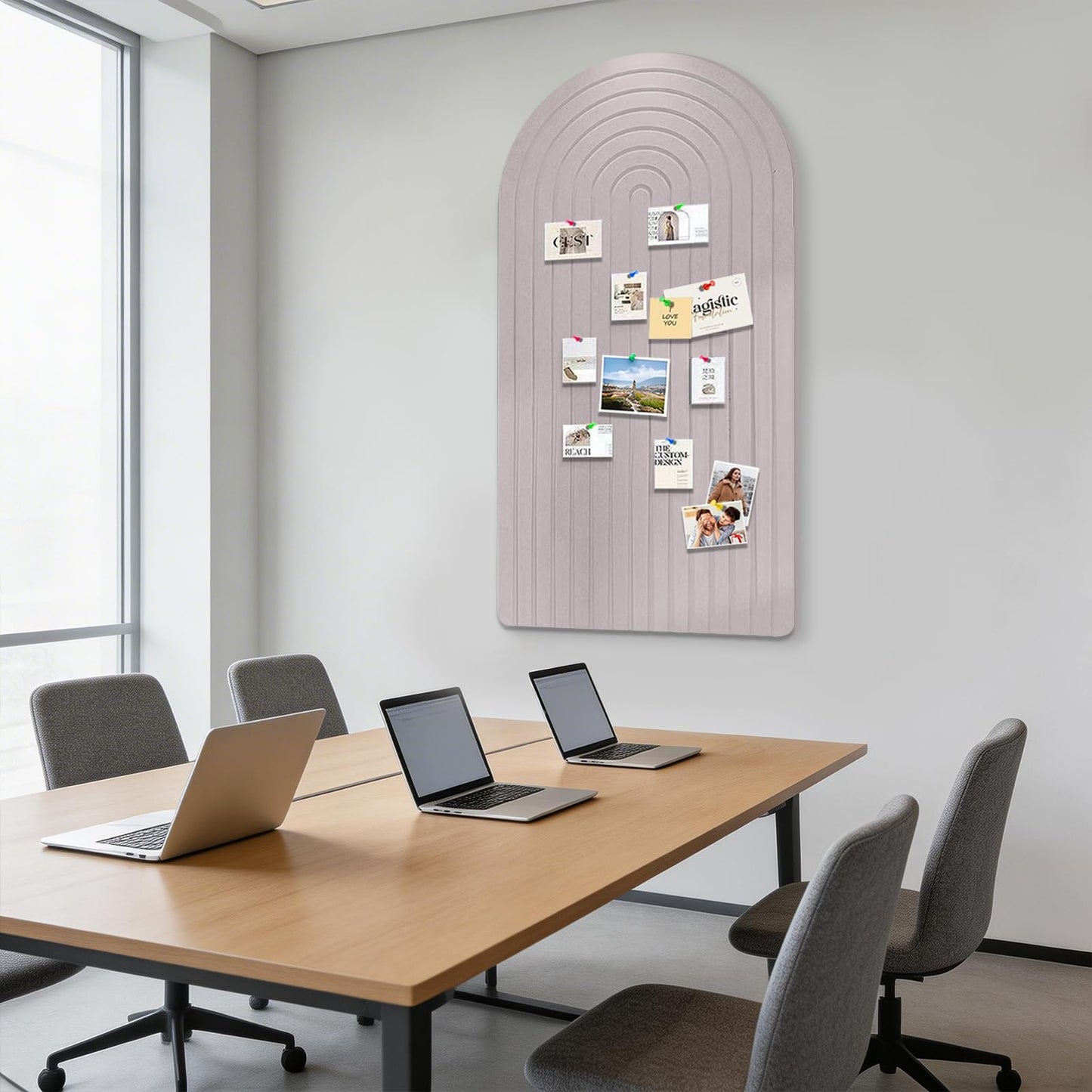 Large Felt Notice Board 47"x24" Arch-Shaped Push Pin Board with 35 Pushpins Cork Board Alternative Self-Adhesive Photo Panels for Office, Bedroom, Living Room, Photo Decorative Board