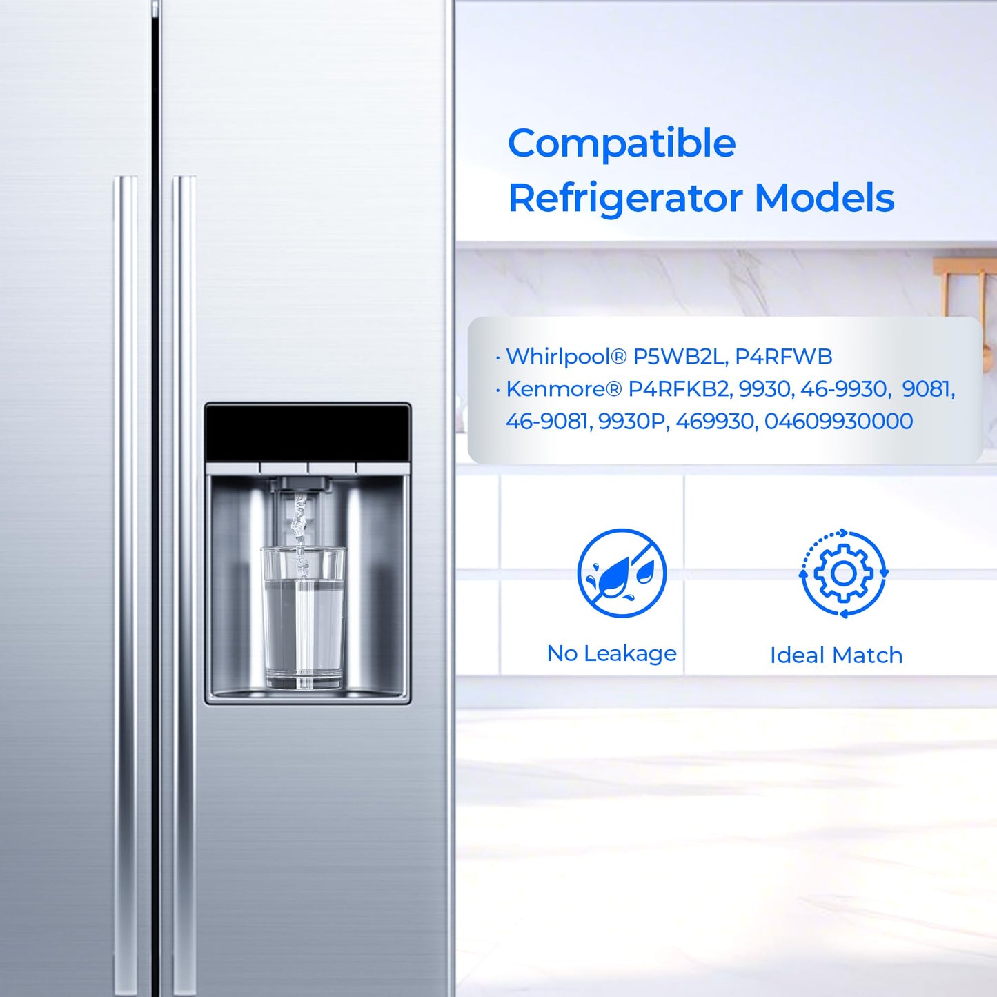 TEEHAY 9081 Water Filter Replacement, Compatible with Whirlpool P5WB2L, P4RFWB, Kenmore P4RFKB2, Kenmore 9930, 46-9930, 9081, 46-9081, 9930P, 469930, 04609930000 (4 Pack)