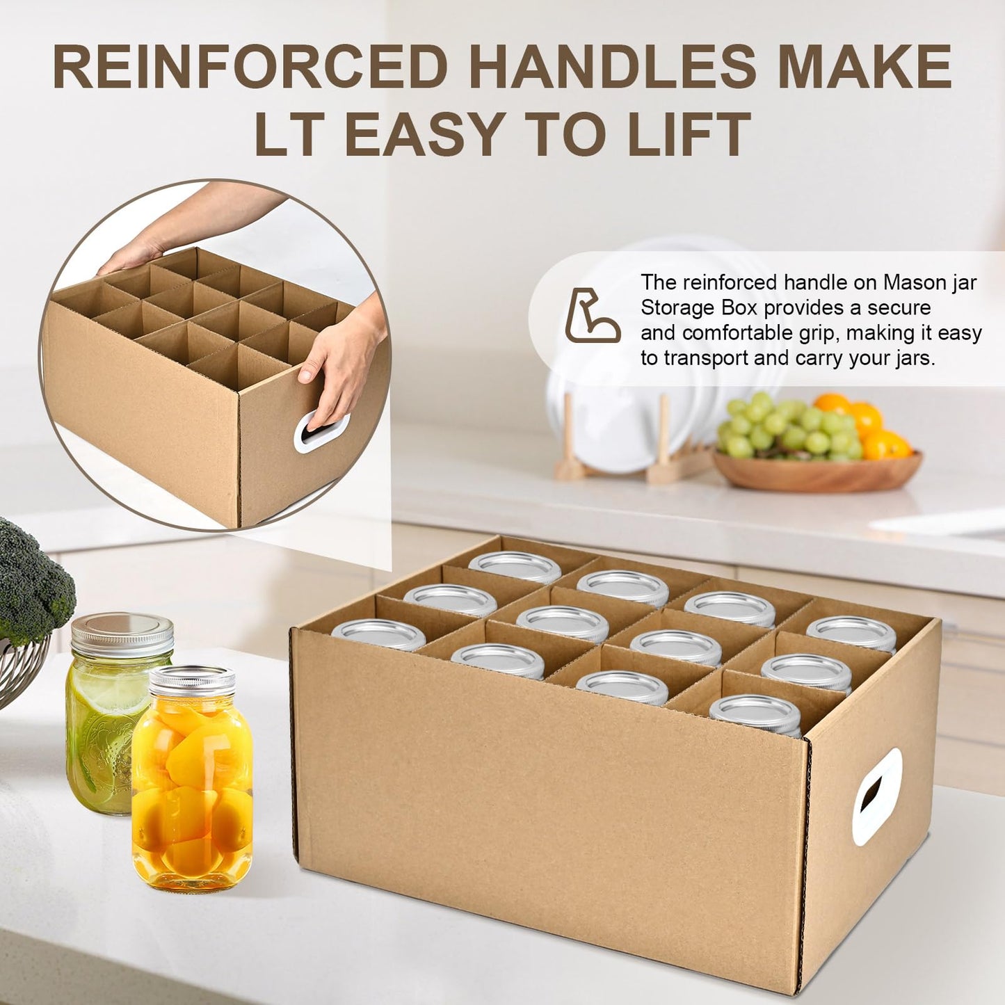 6 Pcs Canning Jar Storage Boxes, Fits 32 oz Regular or Wide Mouth Jars, 12 Cells Mason Jar Organizer