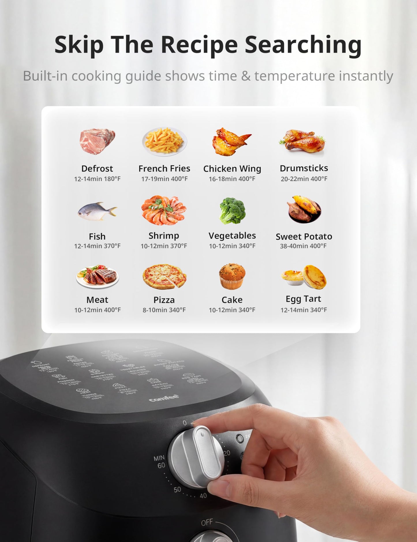 COMFEE' Compact 2.1 Quart Air Fryer with 12 Presets Menu Options, Adjustable Timer & Temperature Control 180-400 degrees F, Dishwasher-Safe Nonstick Fry Basket