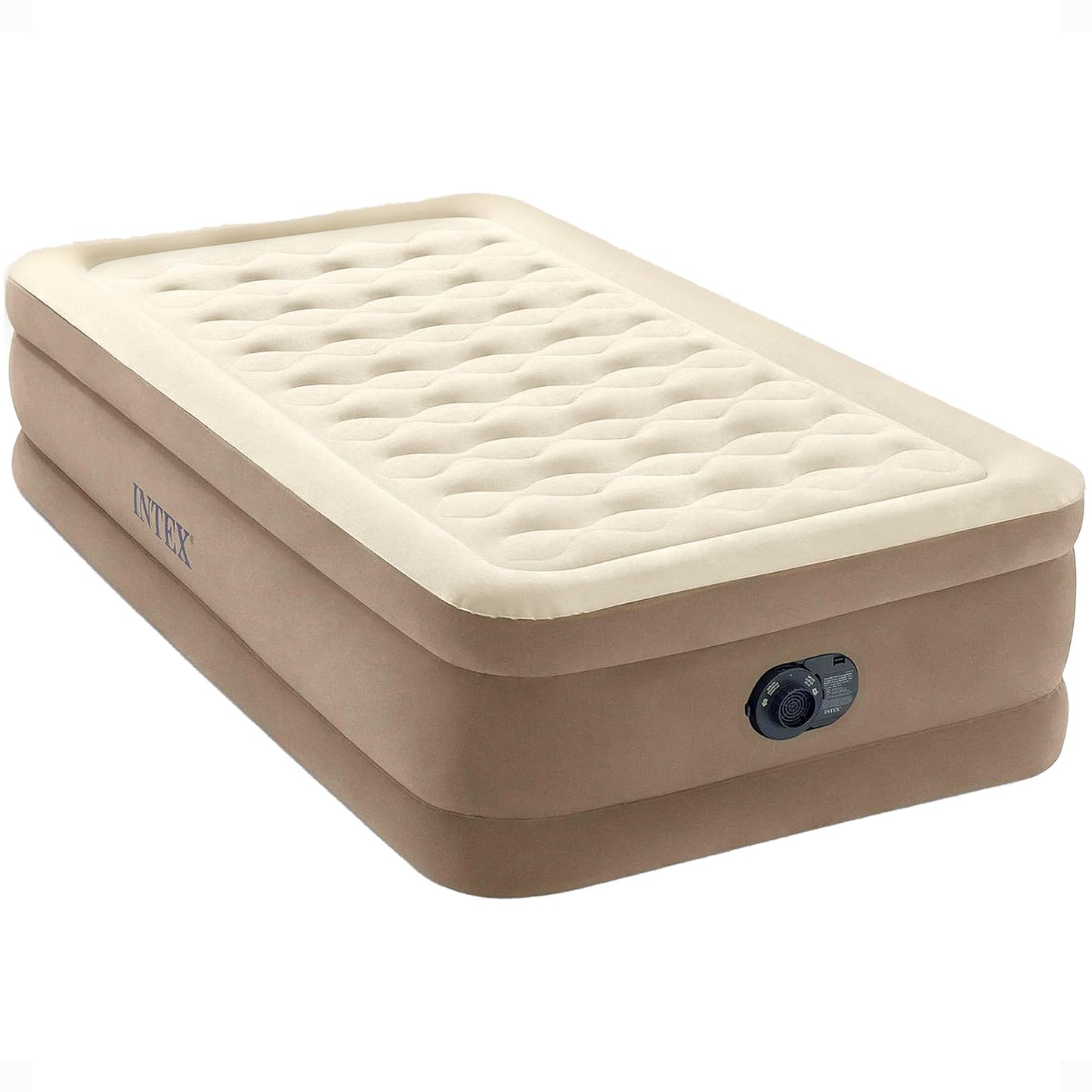Intex Dura-Beam Deluxe Ultra Plush Air Mattress : Fiber-Tech – Built-in Electric Pump – 18in Bed Height – 300lb Weight Capacity – Twin Size