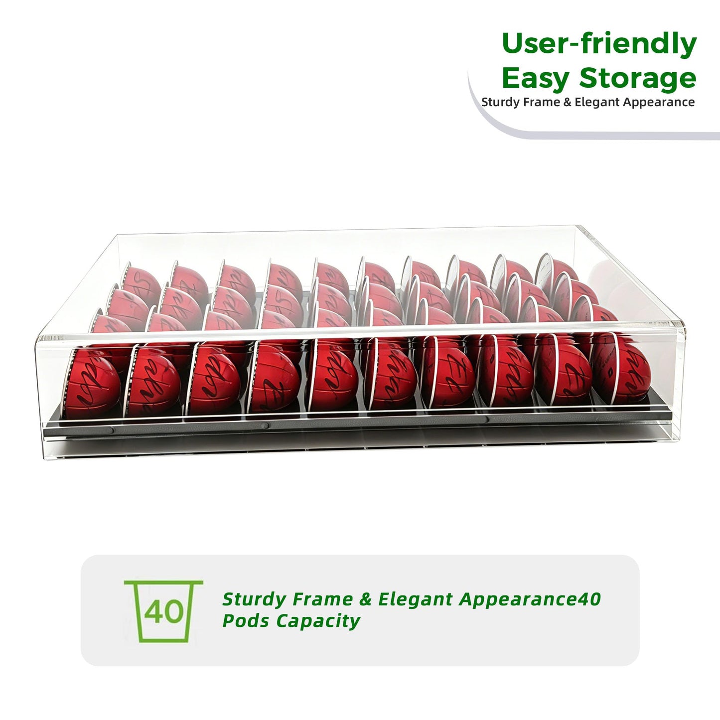 Lovemolly Acrylic Capsule Drawer for Nespresso Vertuo, 40 Pod Coffee Organizer with Thickened Shelf Hold Up to 22 lbs, Countertop Storage Fits Under Coffee Maker, 15"L x 10.7"W x 2.9"H