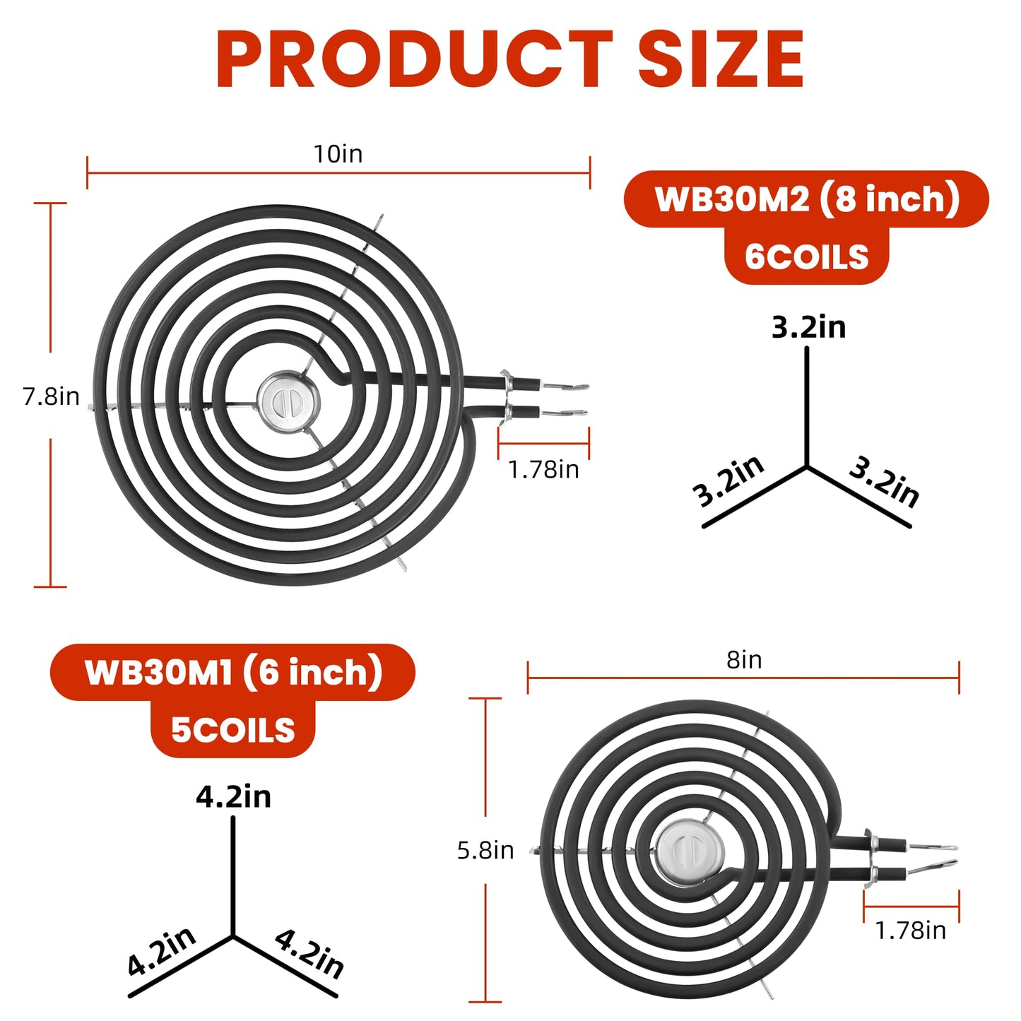 AMI PARTS Stove Drip Pan Burner Kit - WB31T10010 & WB31T10011 Porcelain Drip Pan Bowls, WB30M1 & WB30M2 Electric Coil Burner Elements - Fit for G-E, Hot-point, Ken-more, Includes Cleaning Cloth