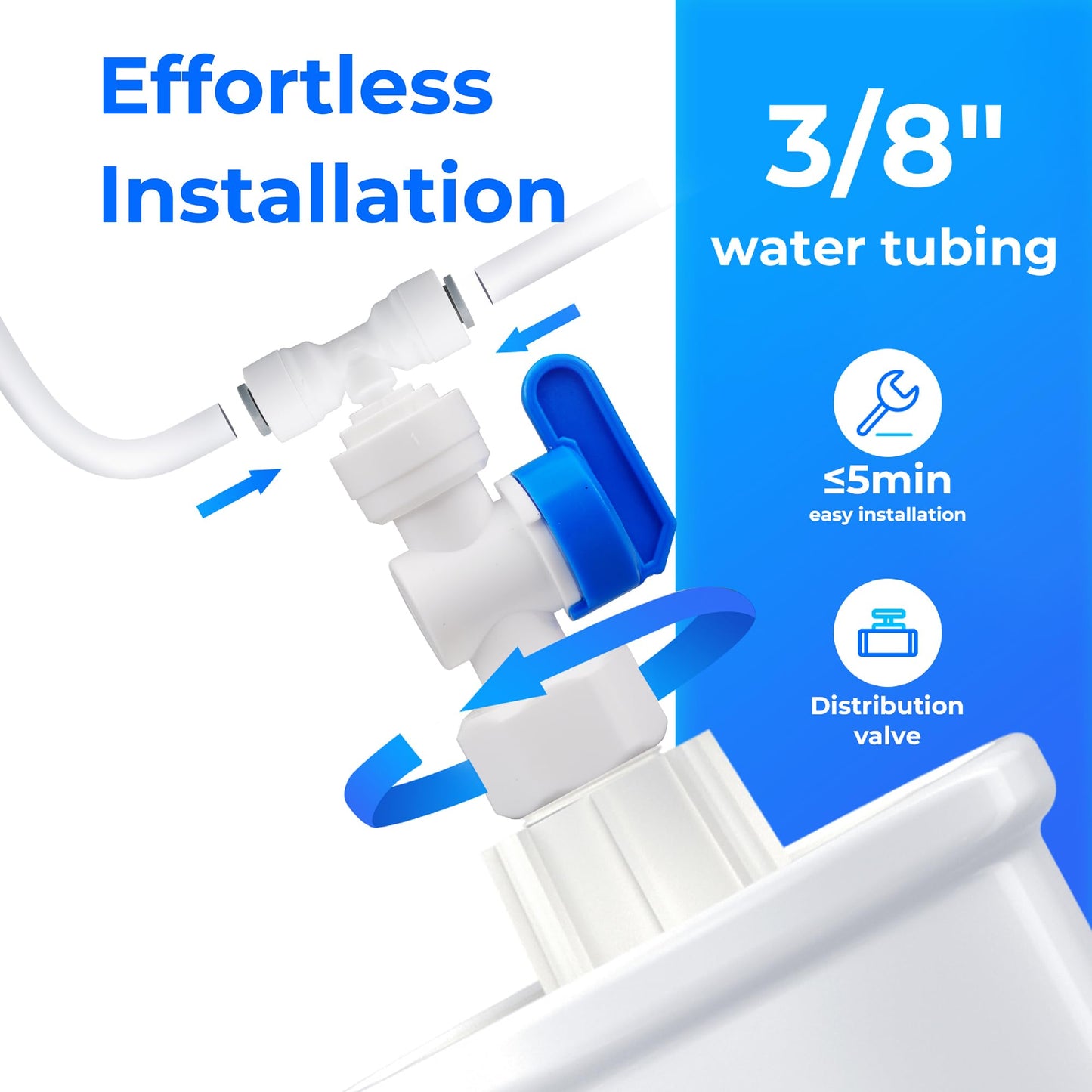 Waterdrop XT Small Water Pressure Tank, RO Pressure Tank for Waterdrop X/G3/G5 Series RO System to Connect the Refrigerator or Ice Maker, Fits 𝟑/𝟖" Water Tubing, BPA-Free, Built-in Diverter Valve
