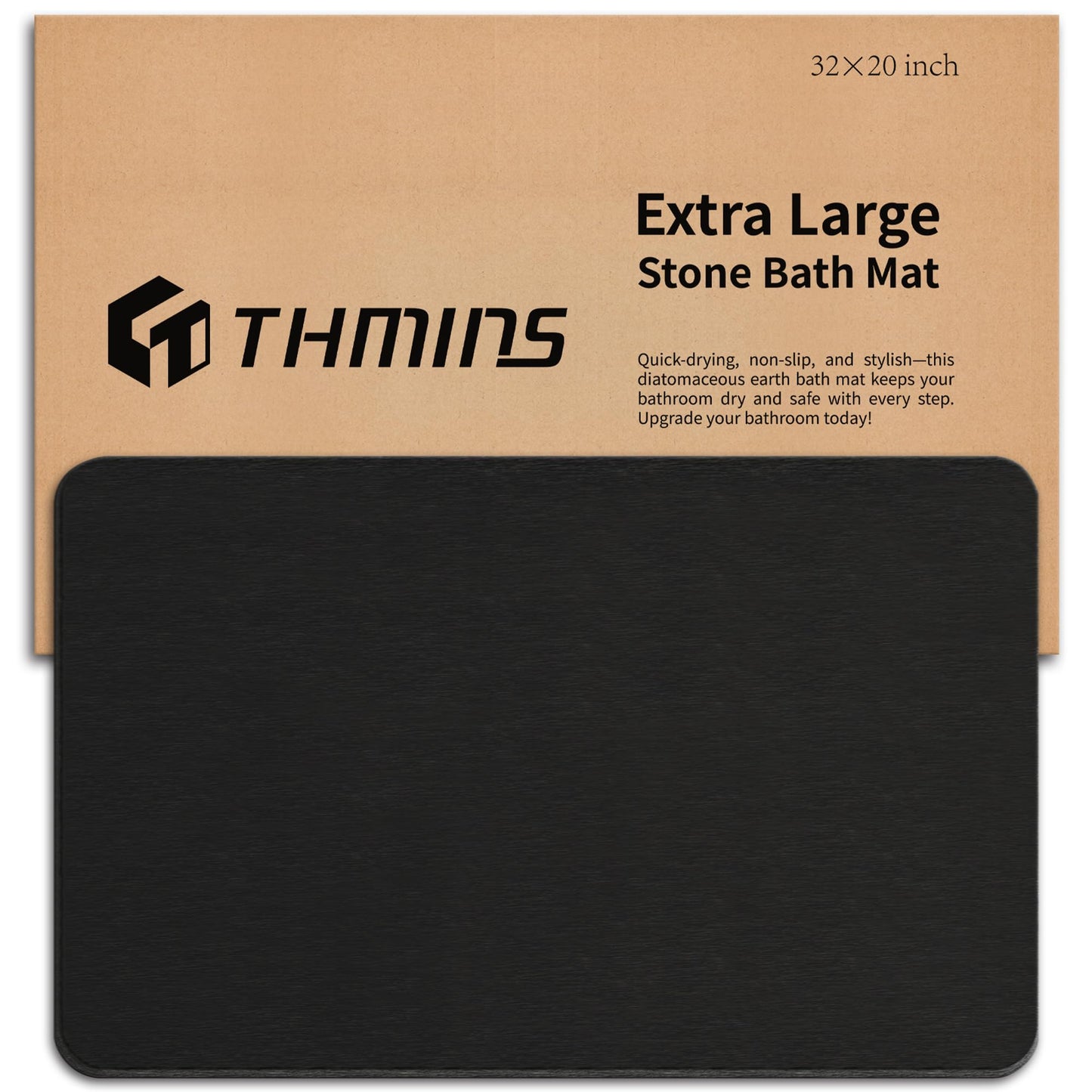 THMINS Black Stone Bath Mat, 32''x20'' Extra Large Stone Bath Mat, Super Absorbent Quick Drying for Bathroom, Easy to Clean