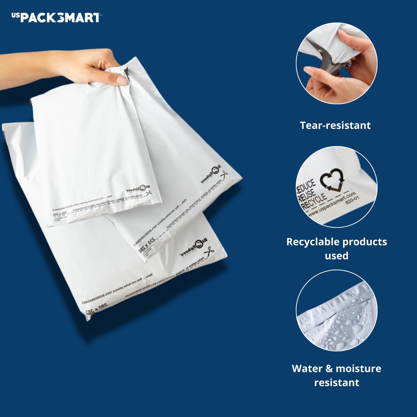 US PACK SMART White Plastic Poly Mailers 19"x24" | Shipping Bags for Clothing, Books & Accessories | Durable Shipping Envelopes | Waterproof and Tear-Proof with Strong Self-sealing Adhesive | 100-Pack