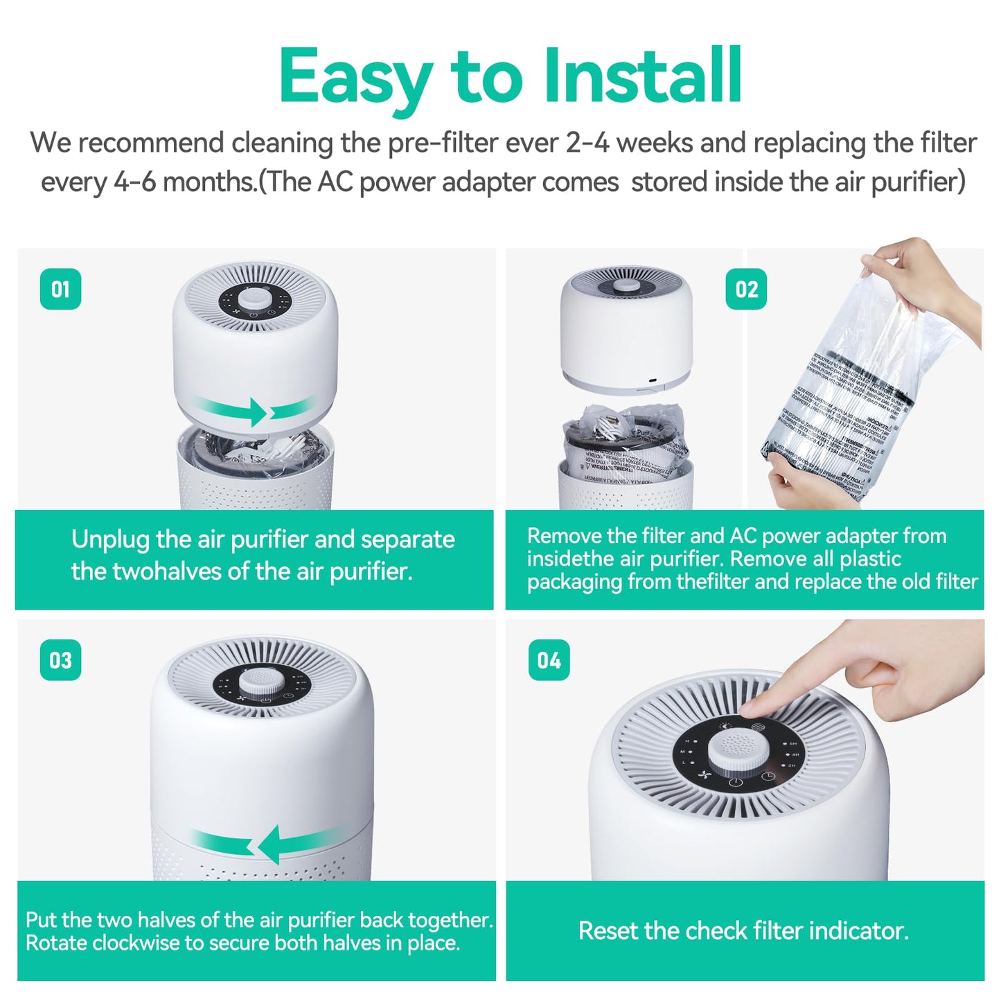 2 Pack YARIKI Air Purifiers for Bedroom Home with Aromatherapy Function,Small Air Purifier with Nightlight Speed Control,24dB Low Noise for Better Sleep,For Pet Room Dorm Kitchen,P60 (White)