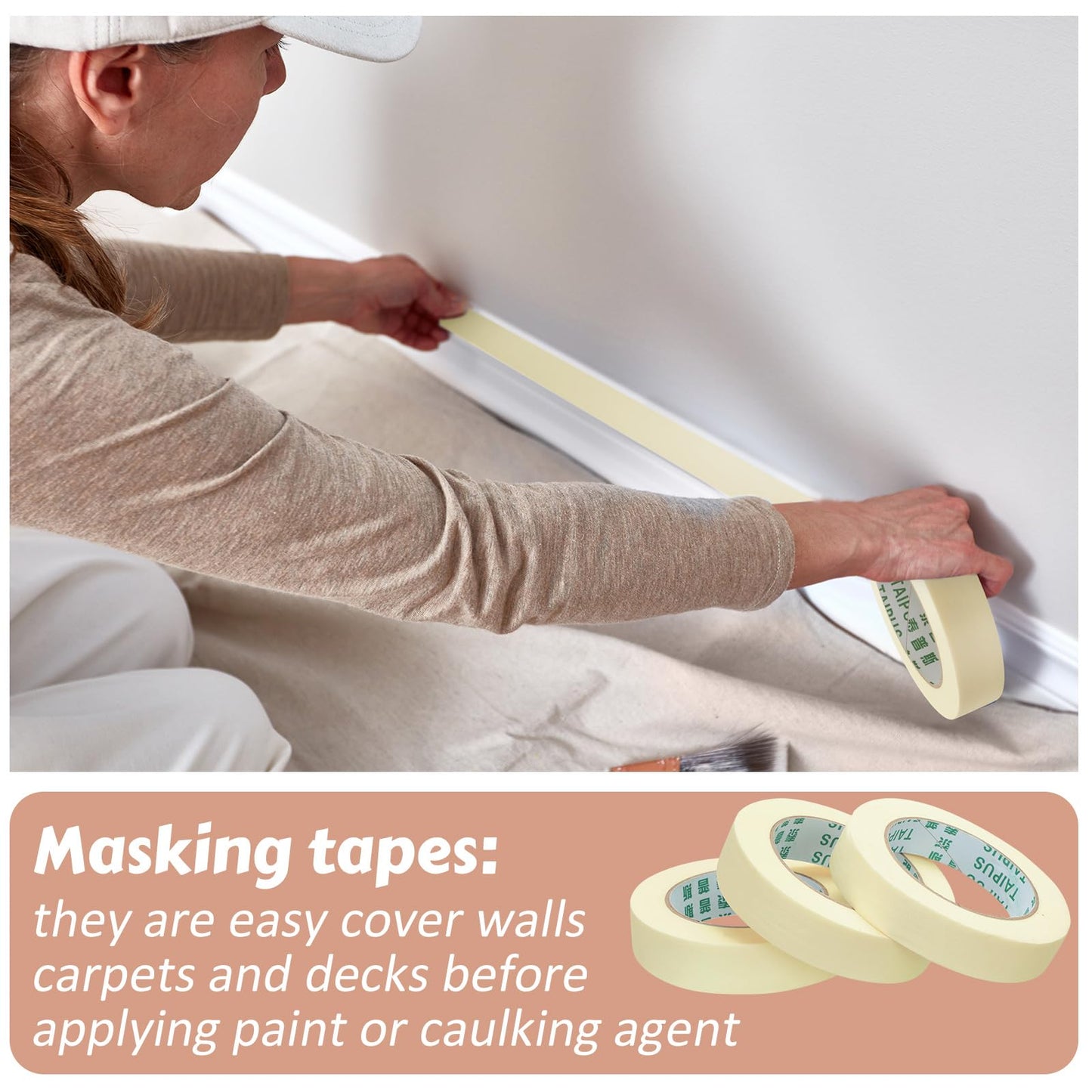 Fainne 60 Rolls Masking Tape Bulk 55 Yards General Purpose Tape for Classroom, Labeling, Crafts, Office, School Projects, Easy Tear & Clean Removal, Beige White (0.8 Inch)