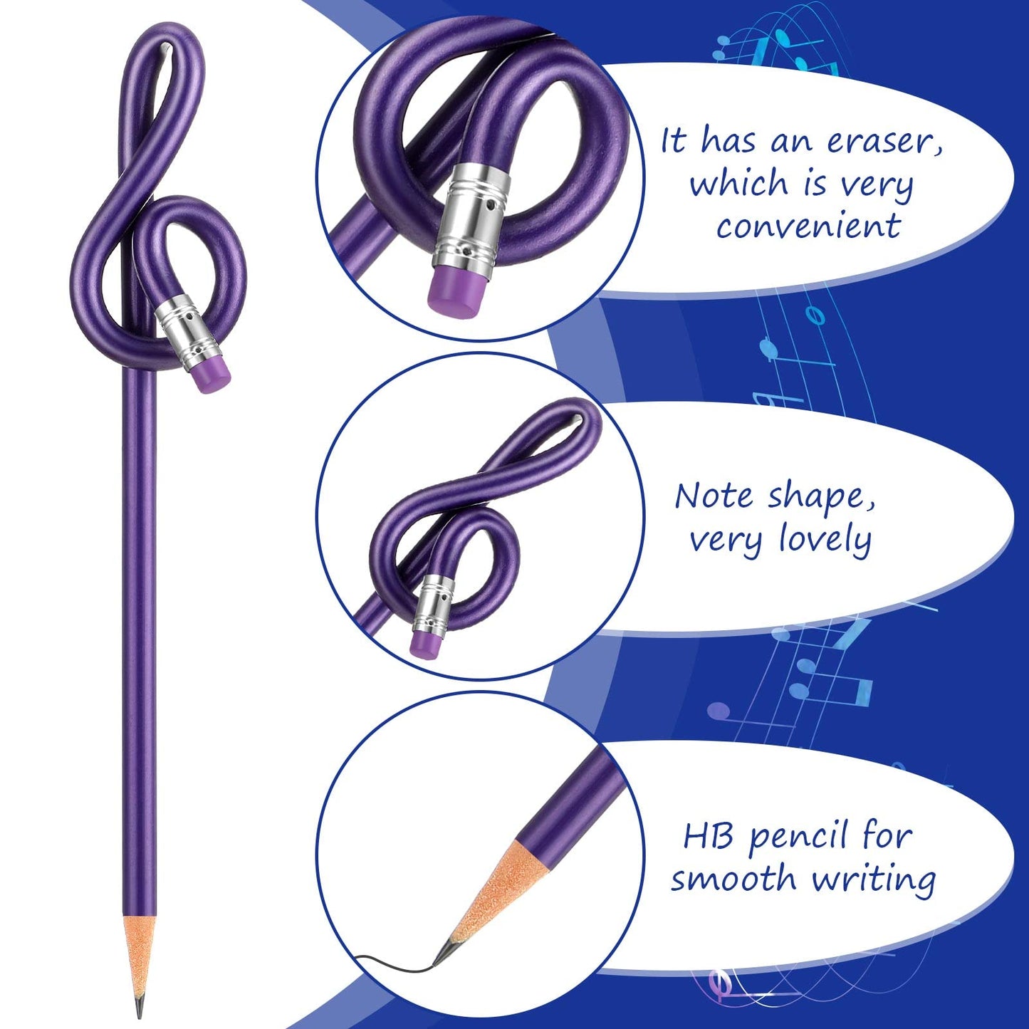 Lincia 100 Pack Treble Clef Pencils Bulk with Eraser Music Note Pencils Music Themed Party Favors Colorful G Clef Pen Choir Prizes Gifts for Piano Teachers Students Artists Home Office School Supply