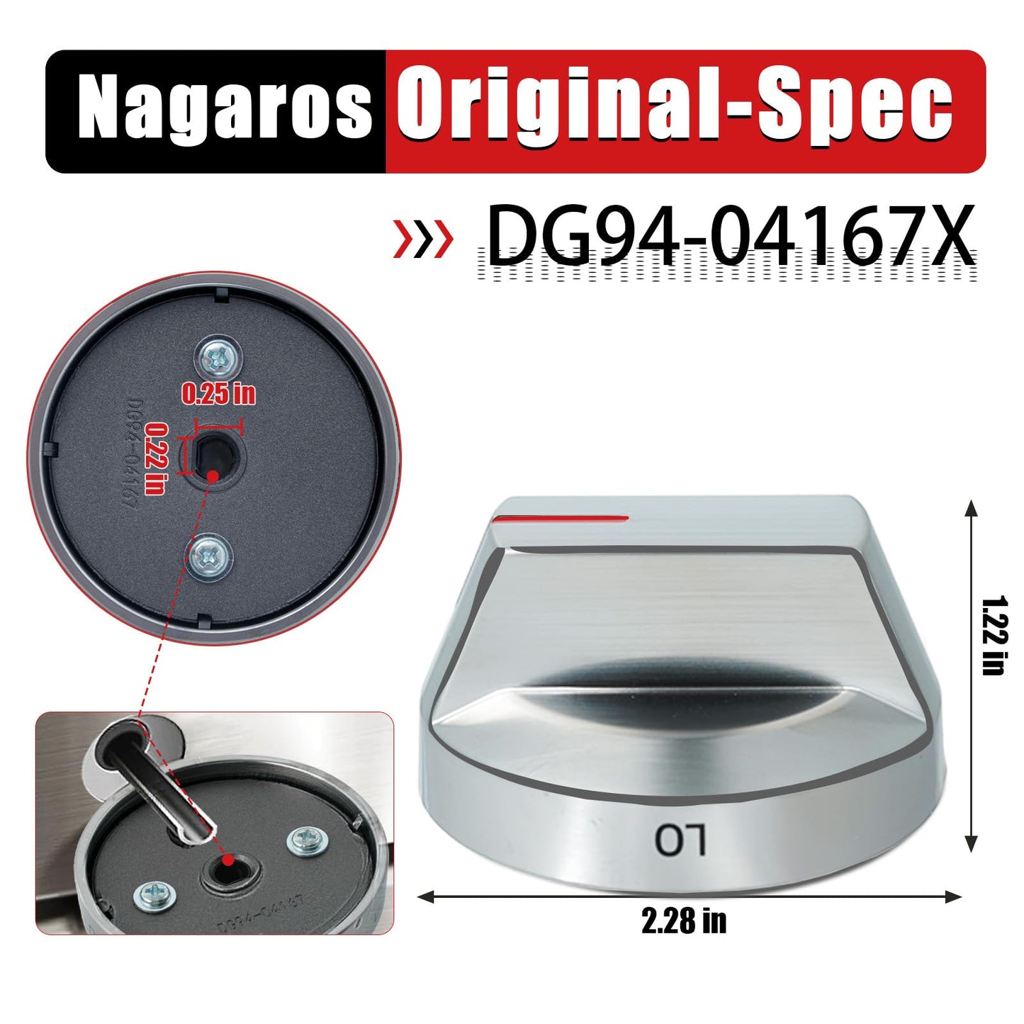 Nagaros Original-Spec Stove Knobs Replacements DG94-04167X Compatible with Samsung Gas Stove Range Oven NX60A6511SS NX60A6711SS NX60A6751SS, Precision-Matched & Brushed-Finish (5-Pack)