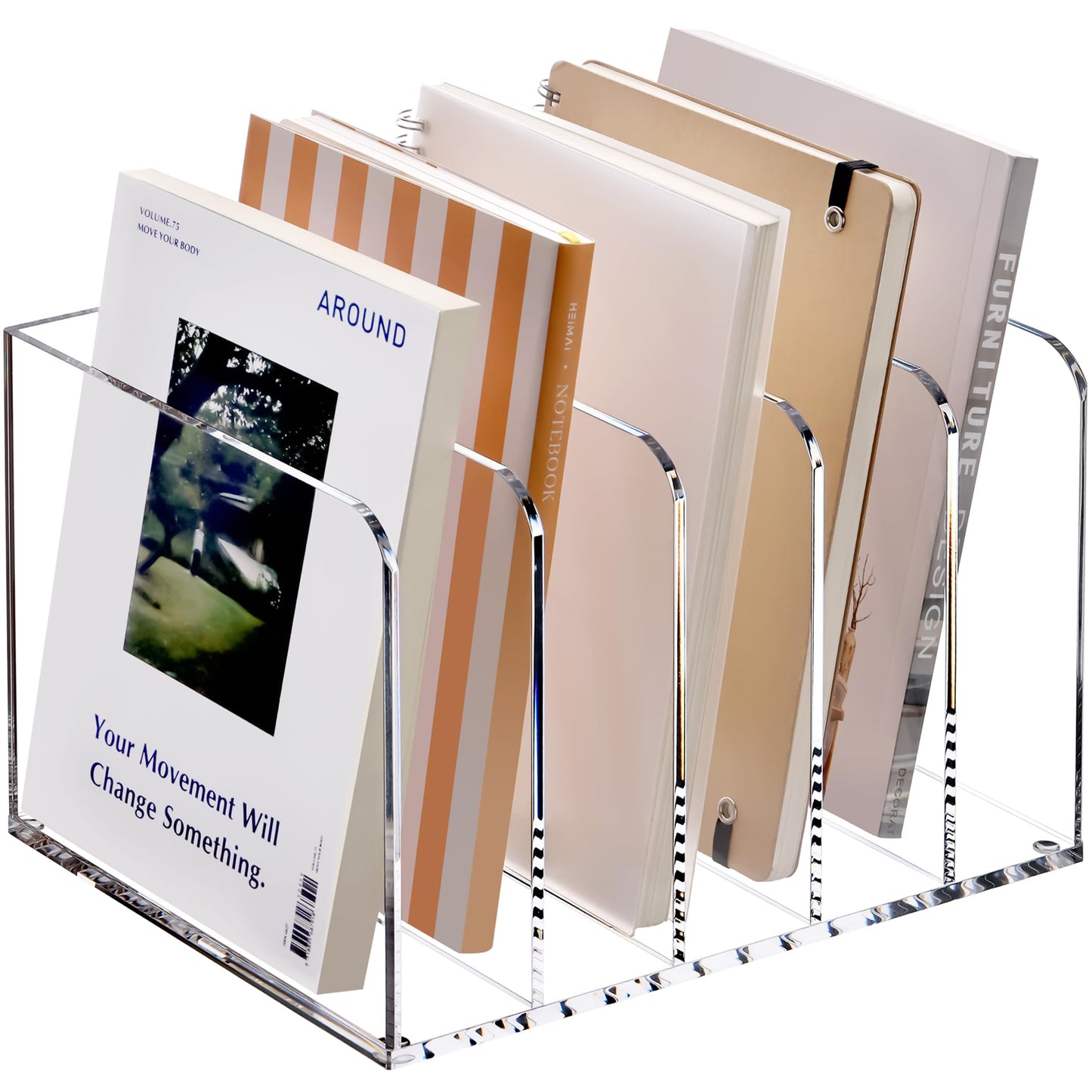 YUXUN Acrylic Magazine Holder,Clear Desk Organizer Vertical File Sorter Holder Stand for Notebook,Paper,Envelope,Magazine, Book Storage-Office/Home/Classroom Organization (5 Compartments,B5)