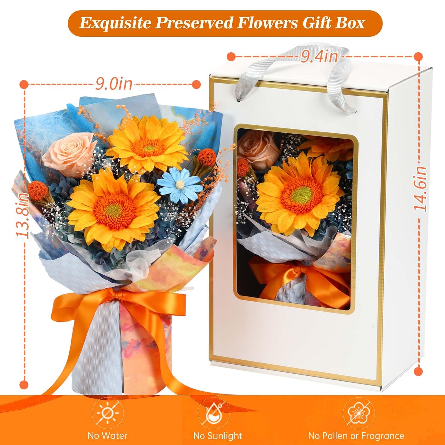Jtoder Forever Flowers for Delivery, Preserved Sunflower Bouquets, Long Lasting Roses, Eternal Flower Bouquet with Gifts Box for Mother Wife Girlfriend on Festivals Birthday Anniversary (Blue)