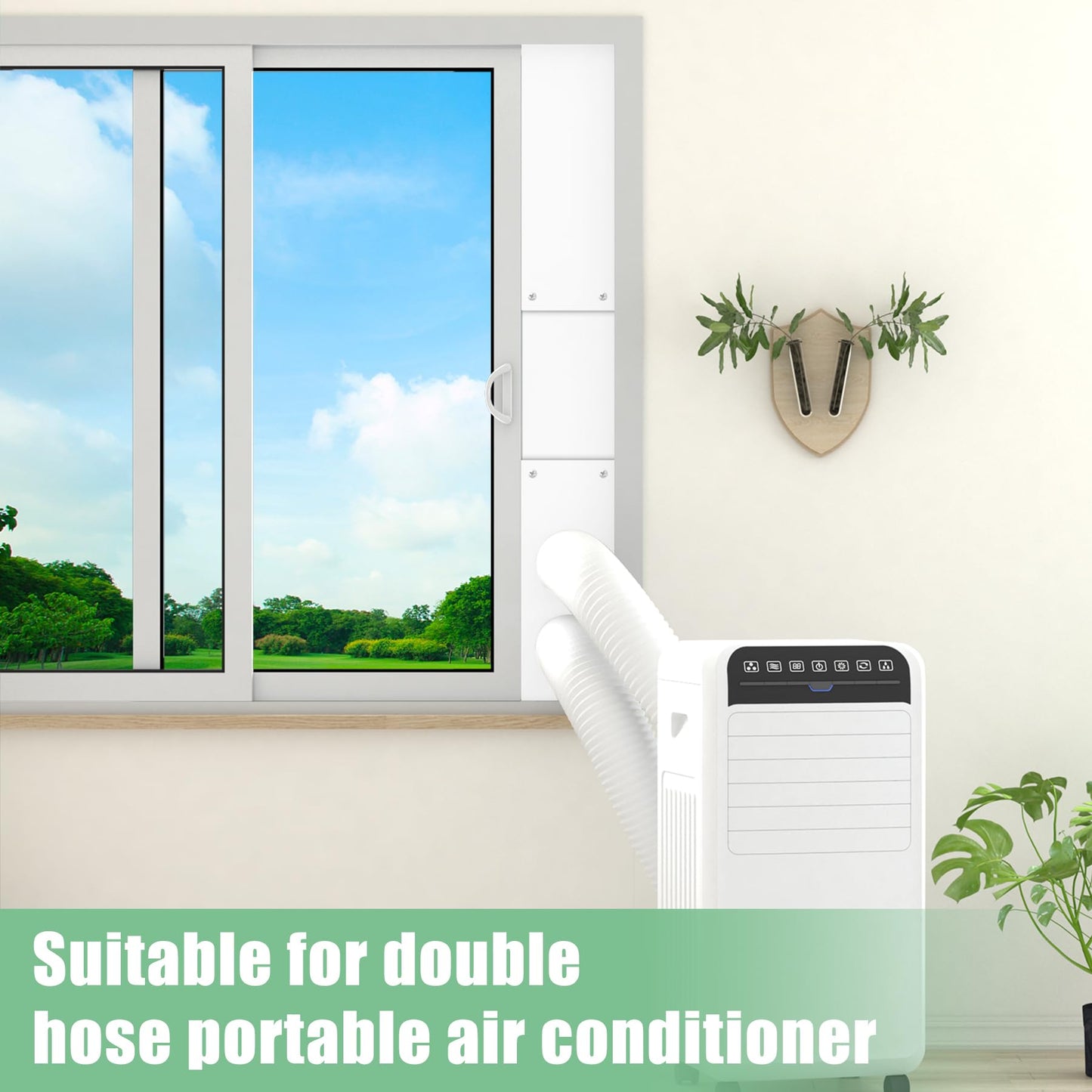 Memrita Dual Hose Portable Air Conditioner Window Seal Kit, 5.9" Diameter Adjustable Window Vent Kit with Foam Seal Strip for Sliding and Hung Windows